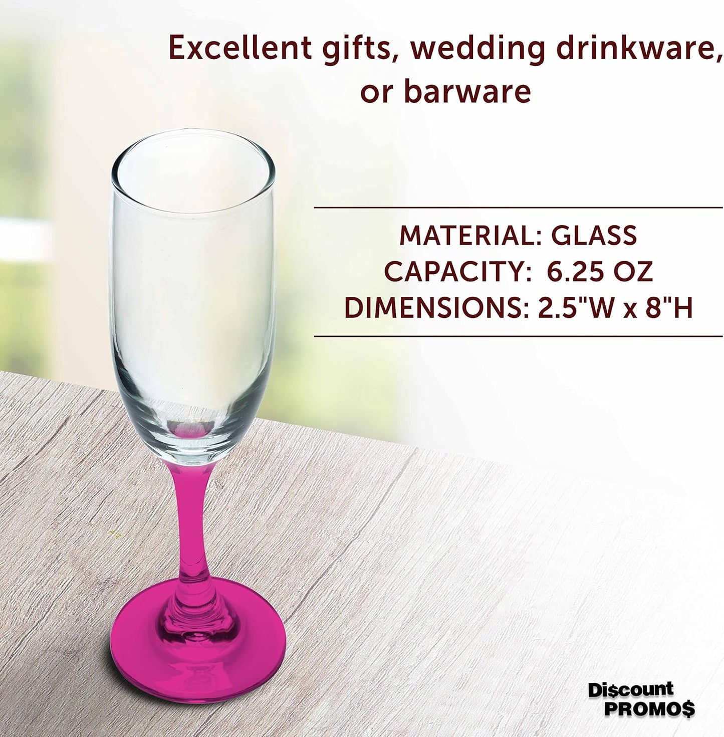 DISCOUNT PROMOS Premiere Champagne Flutes 6.25 oz. Set of 10, Bulk Pack - Elegant Drinkware for Weddings, Events, & Promotional Gifts - Pink
