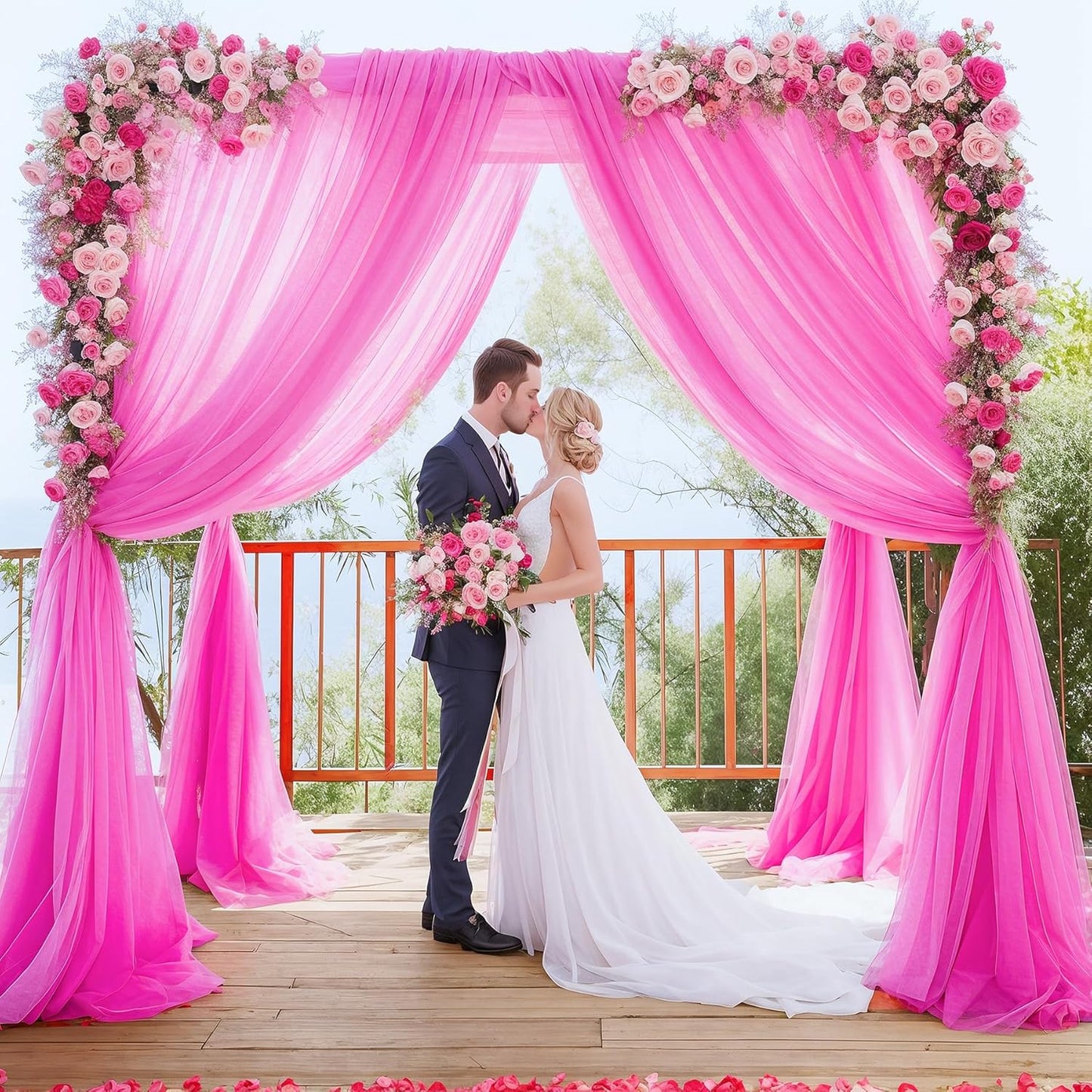20ft X 10ft Hot Pink Tulle Backdrop Curtain for Parites, Sheer Backdrop Curtains Fabric Drapes for Wedding Ceremony Arch Party Stage Decorations