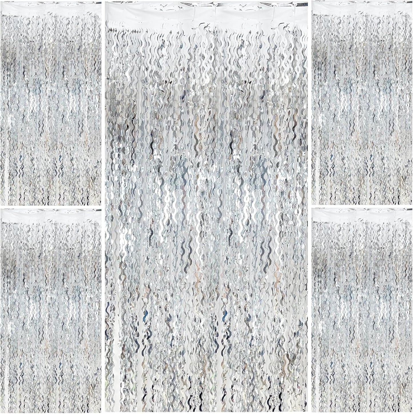 Foil Curtain Backdrop Silver Photo Backdrop Metallic Tinsel Foil Fringe Curtains Photo Booth Props for Birthday Decorations Bachelorette Party Decorations Baby Shower Decorations