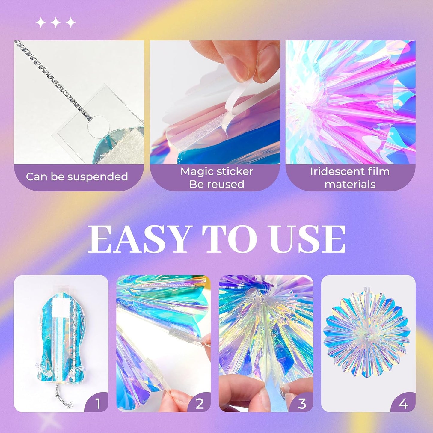 BTSD-home Iridescent Party Decorations with Hanging Honeycomb Ball Decorative Paper Fan Snowflake Garlands Ribbons Disco Party Wedding Birthday Graduation Christmas Celebration Decor Supplies