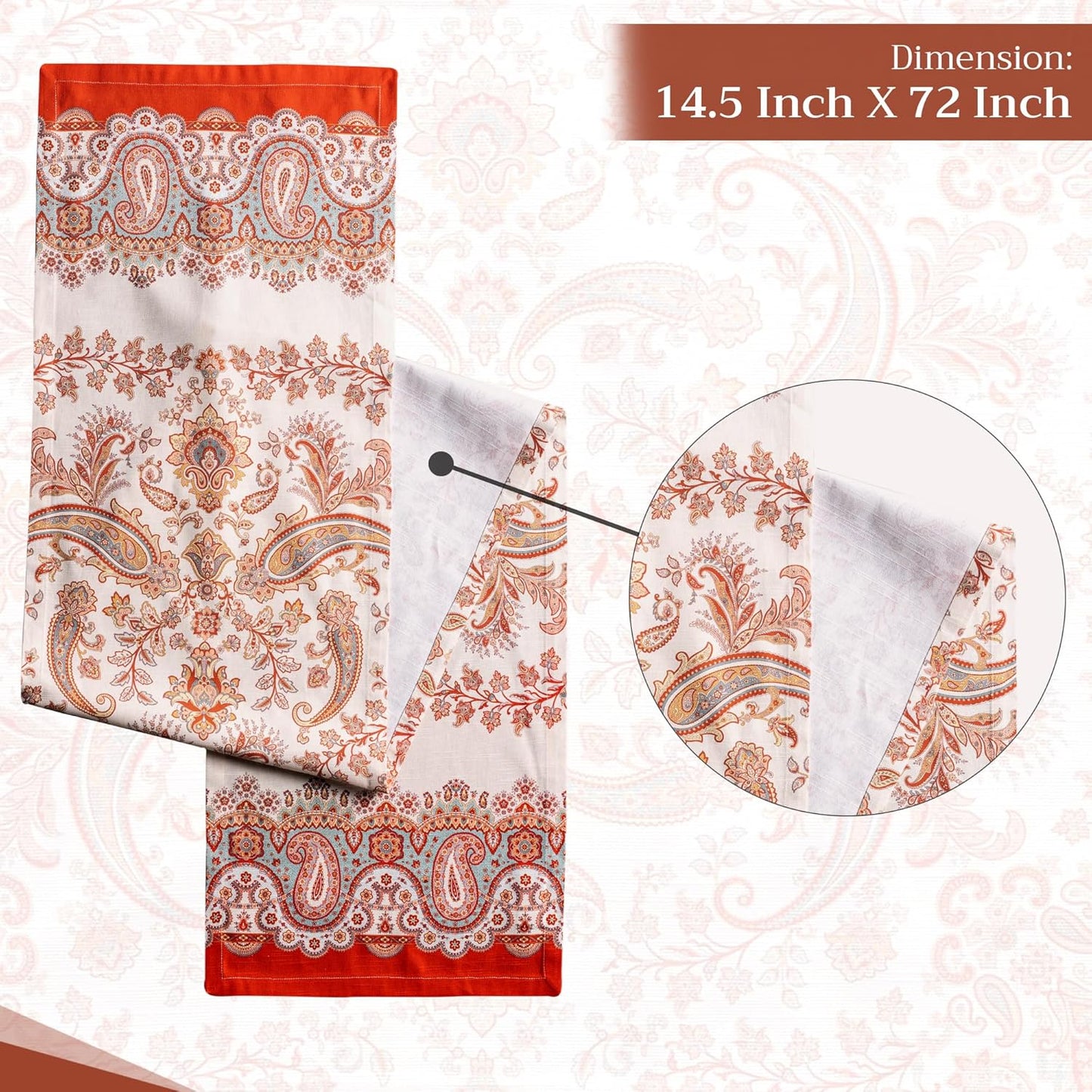 Maison d' Hermine Table Runner 100% Cotton Single Layer Table Runners 72 inches Long for Thanksgiving Christmas Decorations Home Kitchen Dining Party Wedding (Cachemire, 14.5" x 72")