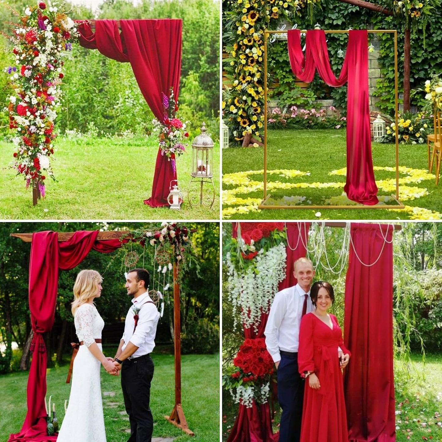 6 Panels Red Wedding Arch Drapery 28" x 20Ft Wedding Arch Draping Fabric Chiffon Fabric Drape Sheer Backdrop Curtain for Weddings Outdoor Party Ceremony Birthday Arbor Drapery Reception Ceiling Décor