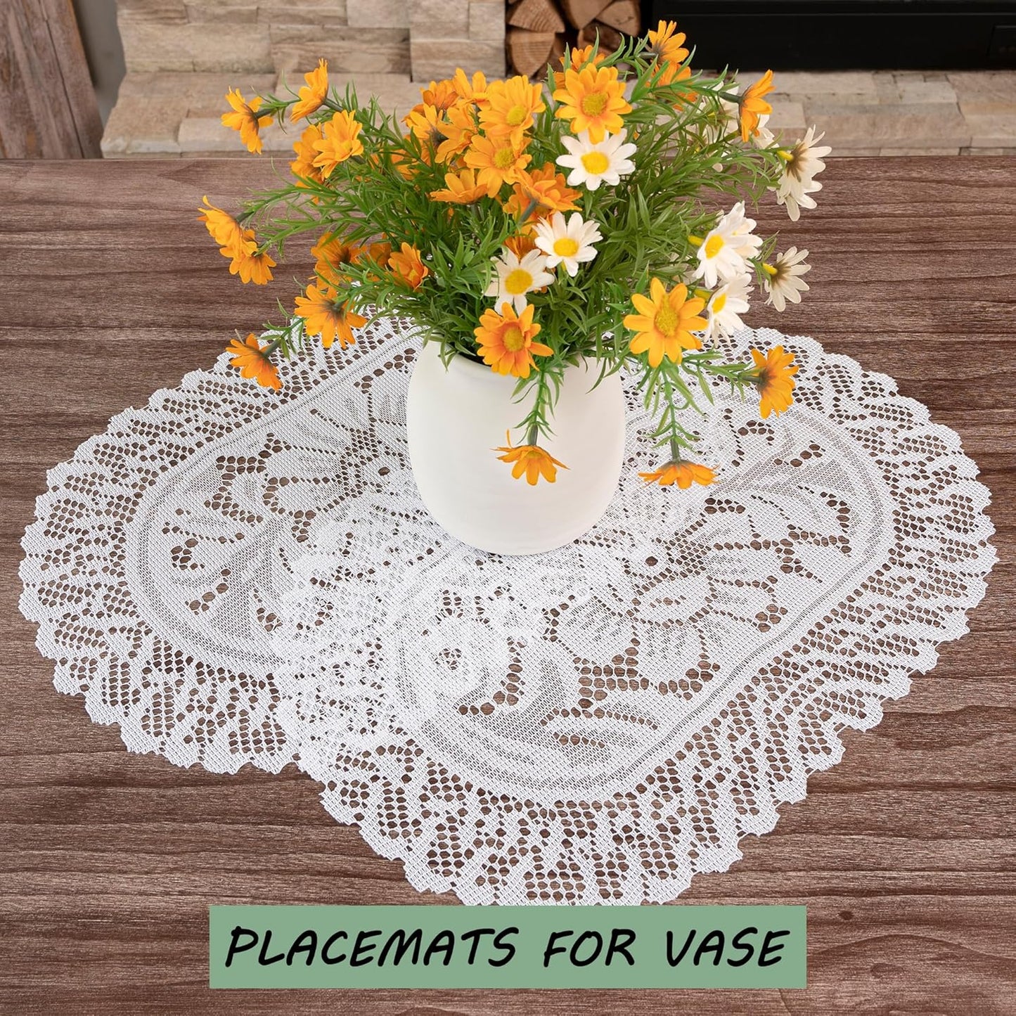 2PCS Oval Lace Placemats for Dining Table, White Lace Placemats Doilies, Embroidered Table Mats Farmhouse Cup Mat Vase Mat, 12x17 Inch