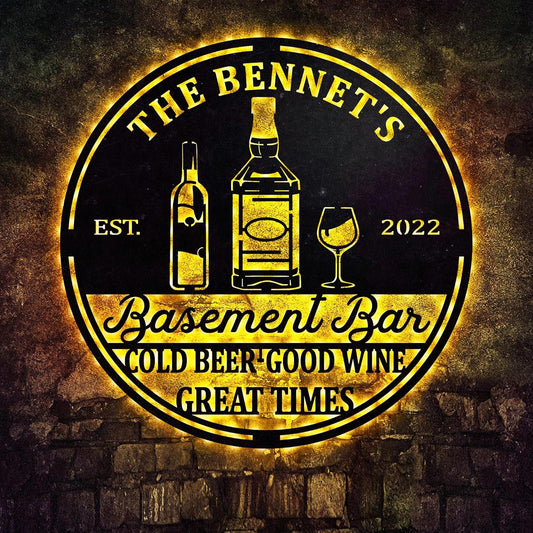 Custom Basement Bar LED Changing Lights Metal Sign, Door Wall Plaque, Rustic Bar Sign, Tasting Room Sign, Man Cave Decorations, Gift for Dad