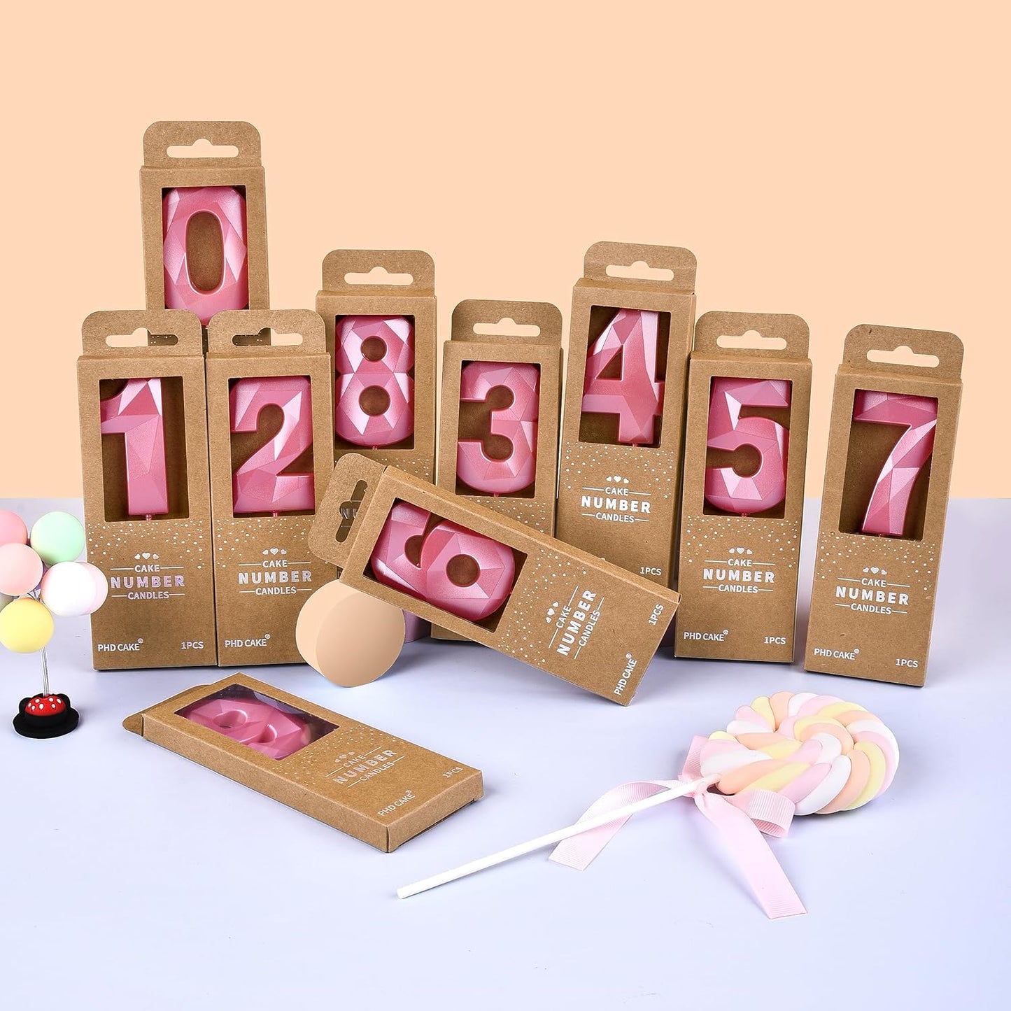 PHD CAKE 2.76 Inch Crystal Pink 5 Number Birthday Candles, Pink Number Candles, Cake Number Candles, Party Celebration