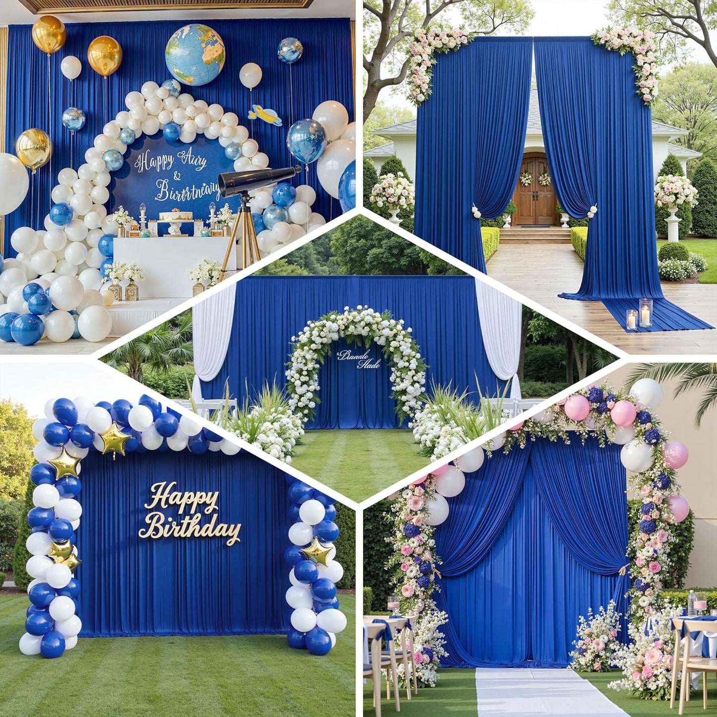 PartyVillage 10ft×15ft Royal Blue Backdrop Curtain for Wedding Parties, 2 Panels Wrinkle Free 15 FT Long Polyester Photo Backdrop Drapes Back Drop Cloth for Birthday Photography Background