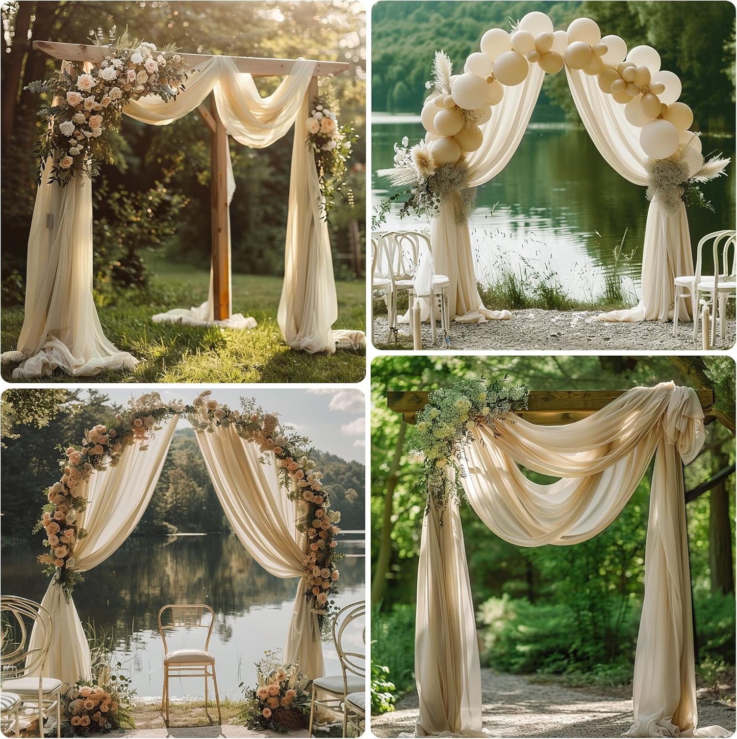 Wedding Arch Draping Fabric 1 Panel 28.7" x 20FT Champagne Sheer Chiffon Backdrop Drapes for Wedding Ceremony Birthday Party Bridal Shower Outdoor Decoration