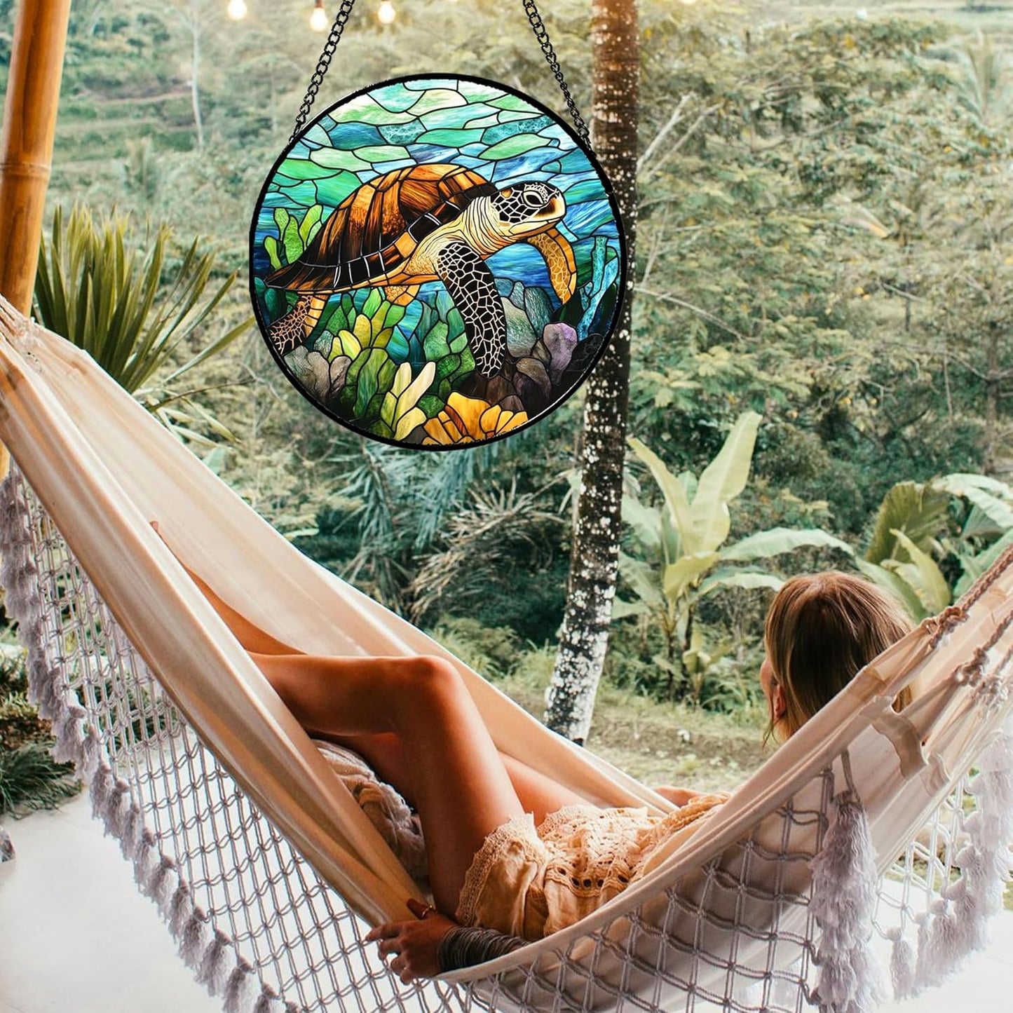 Stained Glass Window Hanging - Cute Sea Turtle Suncatcher for Door Garden Yard Blue Ocean Sun Catchers Decor Christmas Mother's Day Birthday Children's Gifts for Women Mom Nana Friend 15 in