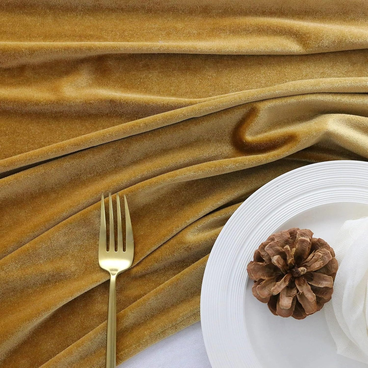 Velvet Table Runner, 5 Pack Luxurious Wedding Reception Decorations Soft Velvet Fabric Table Linen Overlay for Party (20 x 120 inch, Gold)