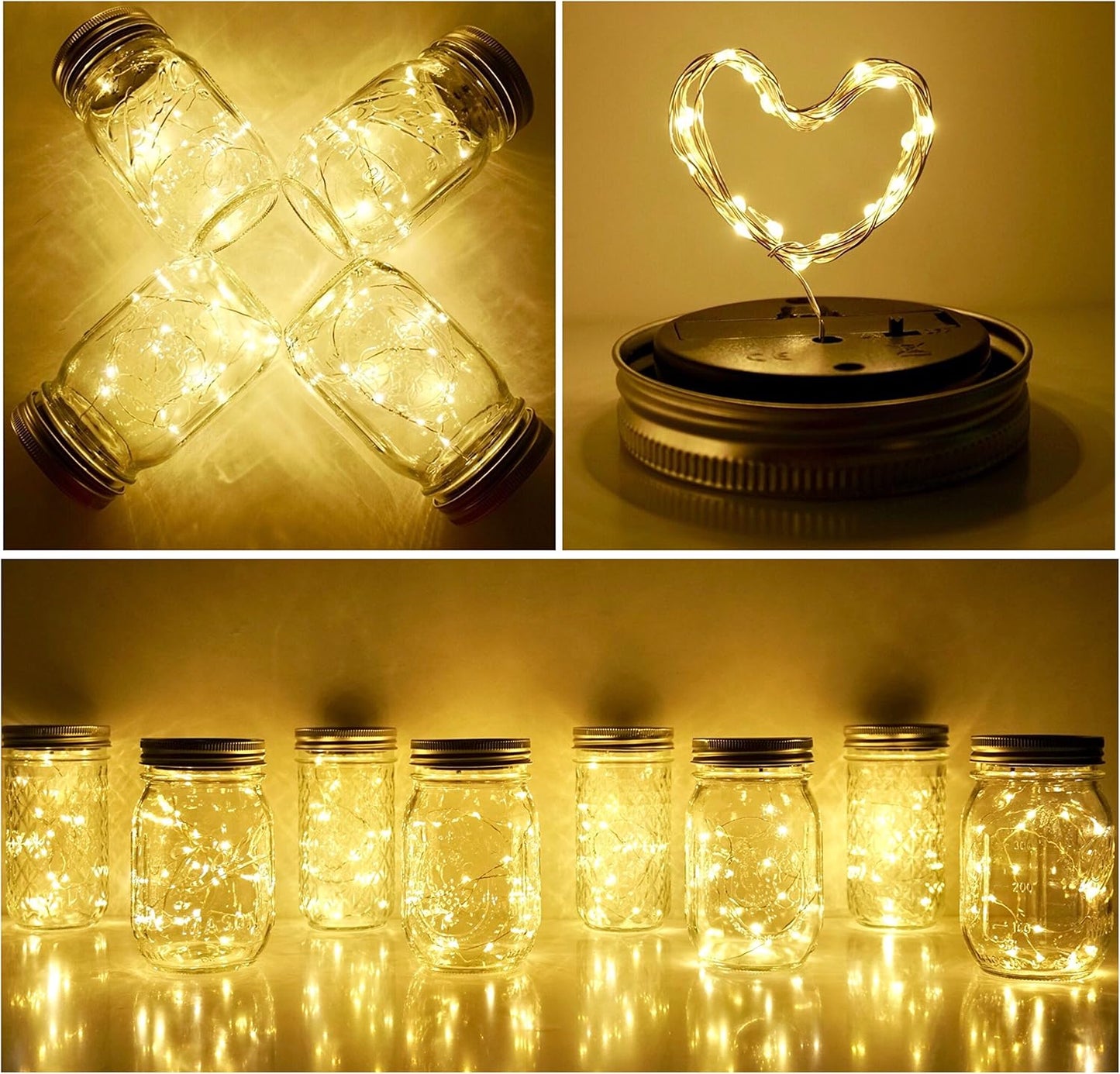 Solar Mason Jar Lid String Lights, 8 Pack 20 Led String Fairy Star Firefly Jar Lids Lights with 8 Hangers Included (Jars Not Included), for Mason Jar Patio Garden Wedding Lantern