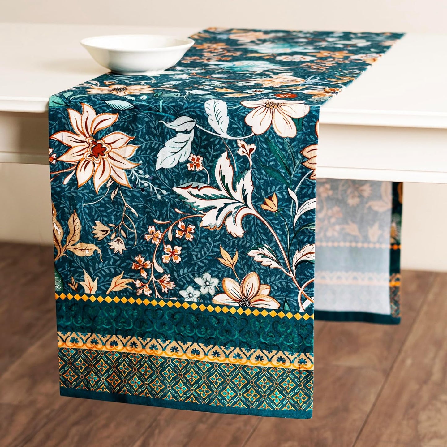 Maison d' Hermine Table Runner 100% Cotton Single Layer Table Runners 72 inches Long for Thanksgiving Christmas Decorations Home Kitchen Dining Party Wedding (Luxury Loft - Dark Teal, 14.5" x 72")