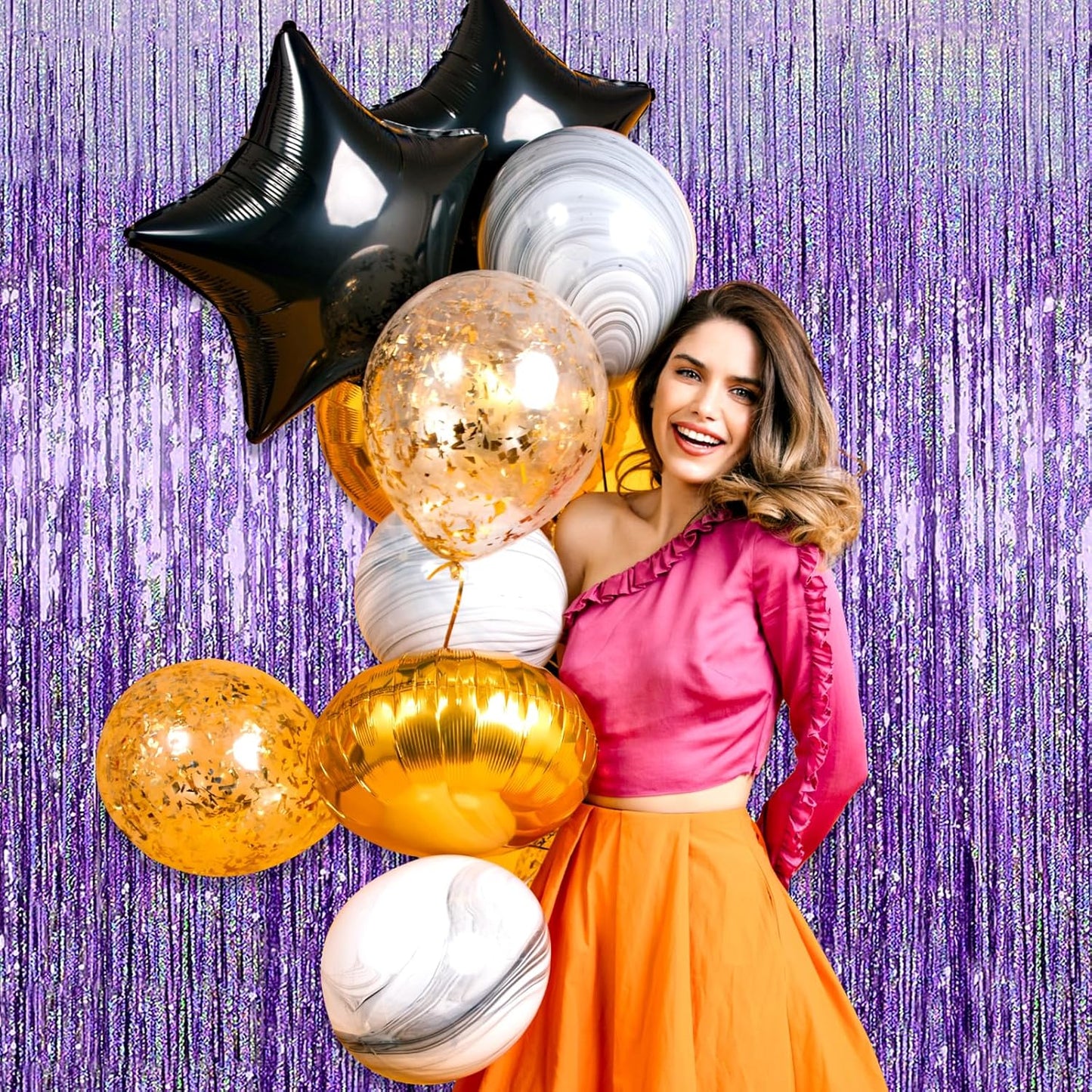 3 Pack Light Purple Foil Fringe Curtain Backdrop, 3.28Ft x 8.2Ft Metallic Tinsel Foil Fringe Streamer Curtains for Photo Booth, Mother's Day, Easter, Birthday, Wedding Party Decorations