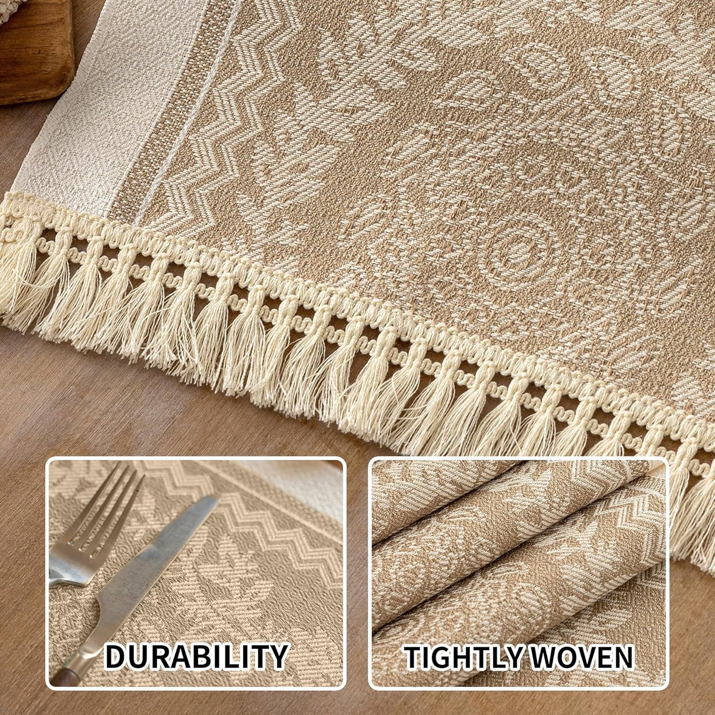 Placemats Set of 4,Waterproof Placemat with Tassel Fringe,Boho Placemats for Coffee Table Western Restaurant