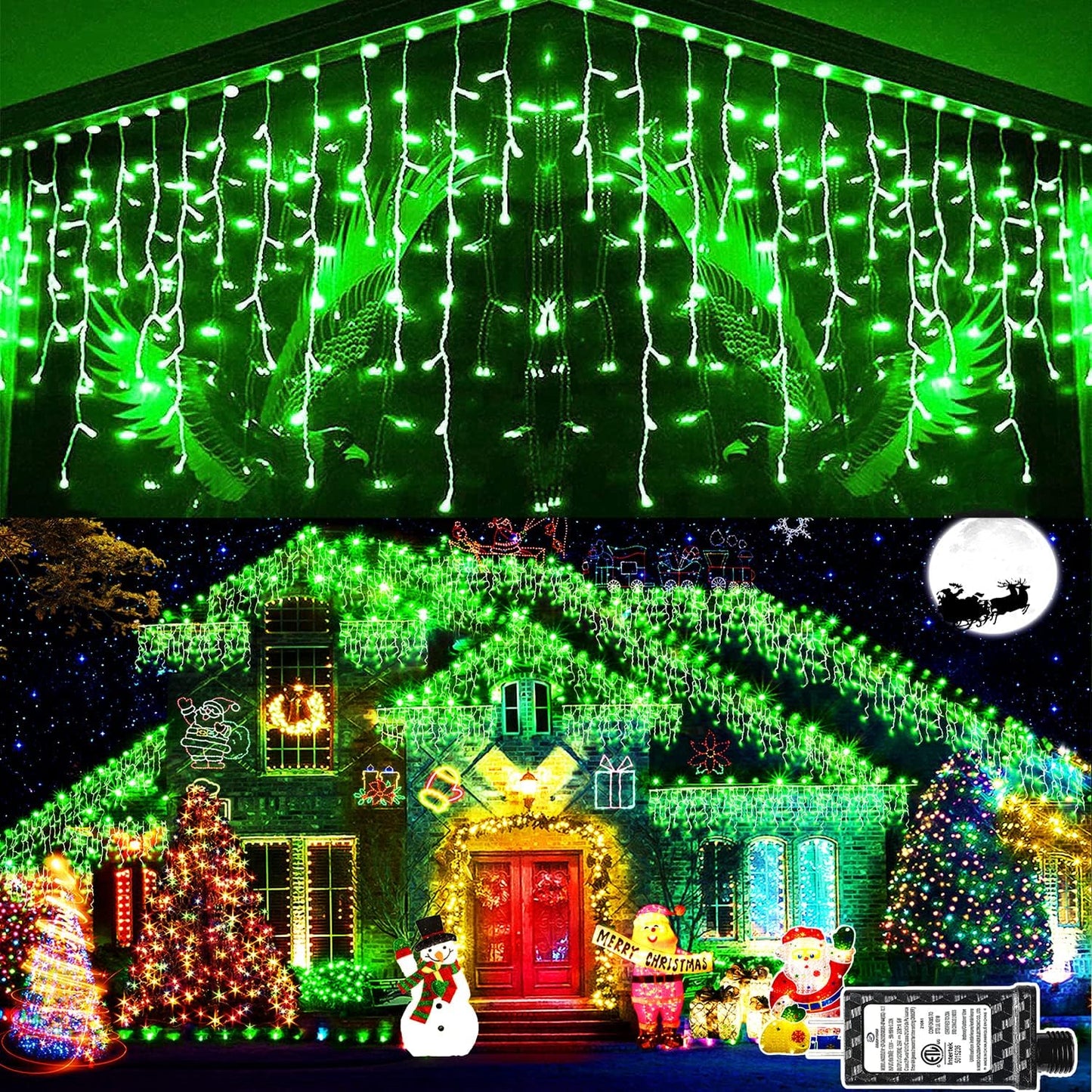 KNONEW Christmas Lights Outdoor Decorations 400 LED 33ft 8 Modes Curtain Fairy String Light with 75 Drops, Clear Wire LED String Light Indoor Decor for Wedding