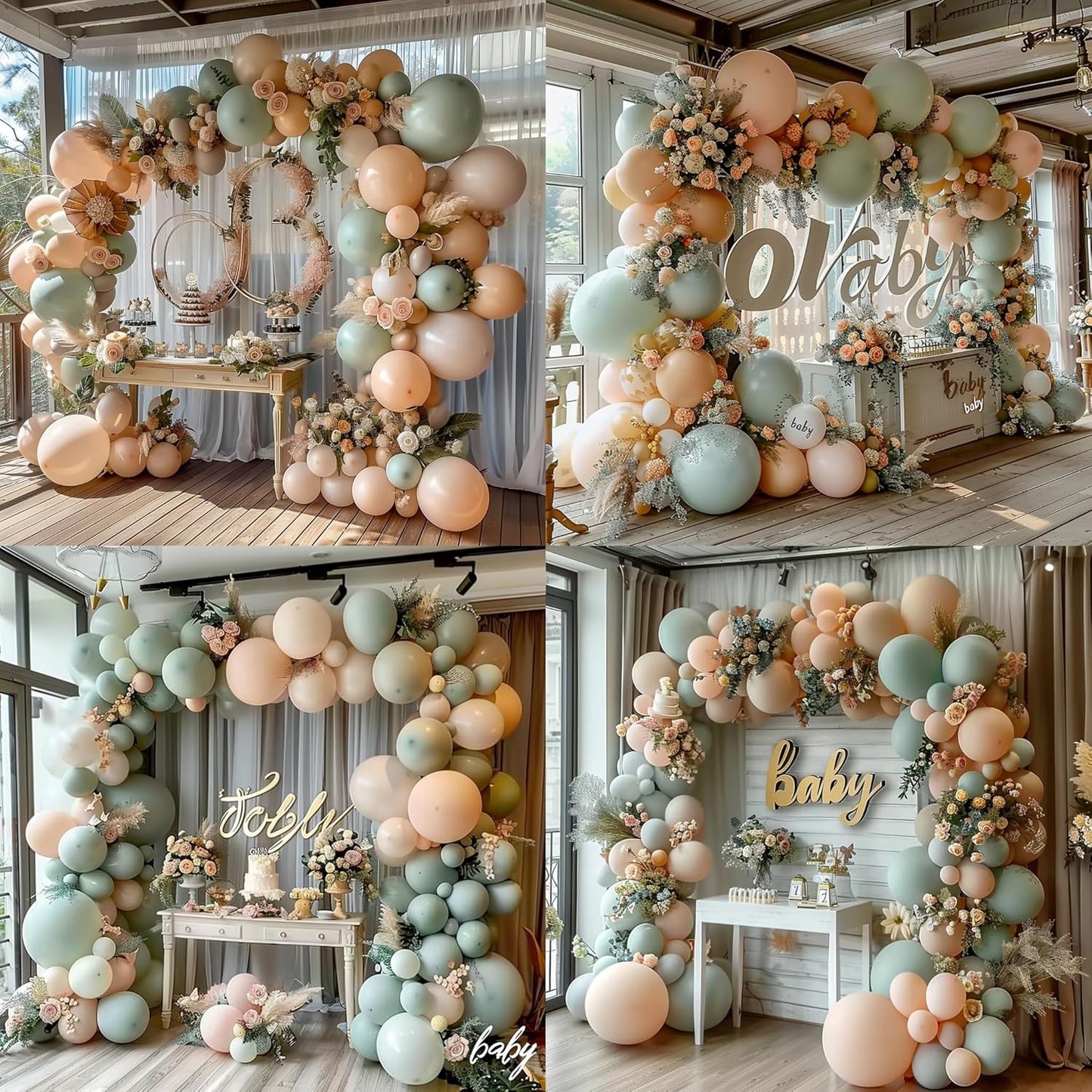 Pink and Dusty Green Balloons,50Pcs 12 Inch Brown Nude Boho White balloons Balloons, with Ribbon for Girls Women Birthday Baby Shower Wedding Tea Party Decorations