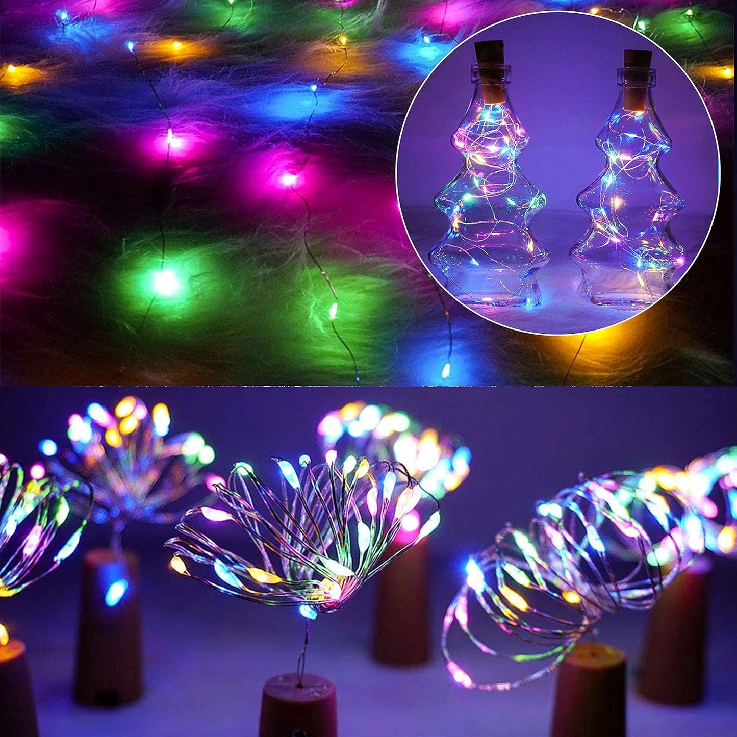 Bottle Lights 12 Pack 20 LEDs Cork Lights for Wine Bottles Battery (Included) Powered Fairy Mini String Lights for DIY Jar Lighting Indoor Bedroom Party Wedding Christmas Halloween Decor (Colorful)