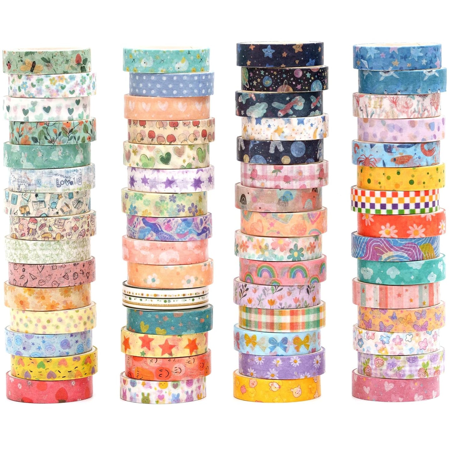 YUBBAEX 60 Rolls Value Washi Tape Pack Retro Arts Masking Tape Basic Patterns Decorative for DIY Crafts, Bullet Journal Supplies, Planners, Scrapbook, Card/Gift Wrapping (Cotton Candy)