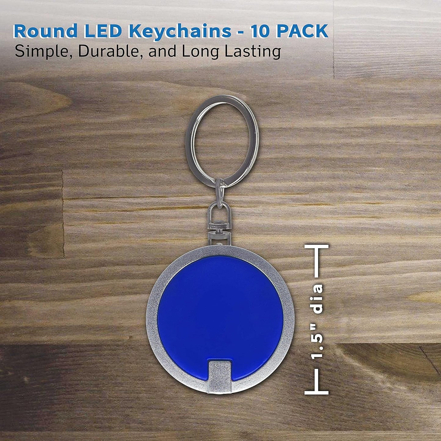 DISCOUNT PROMOS 10 Round LED Keychains - Battery included, Plastic - Blue