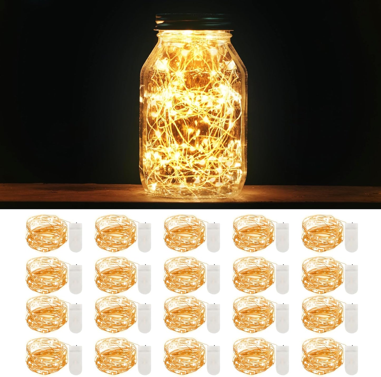 MUMUXI 20 Pack 3.3ft Fairy String Lights Battery Operated, Mini LEDs for Party Wedding Centerpiece Decorations, Crafts, Mason Jar Firefly Lights, Warm White