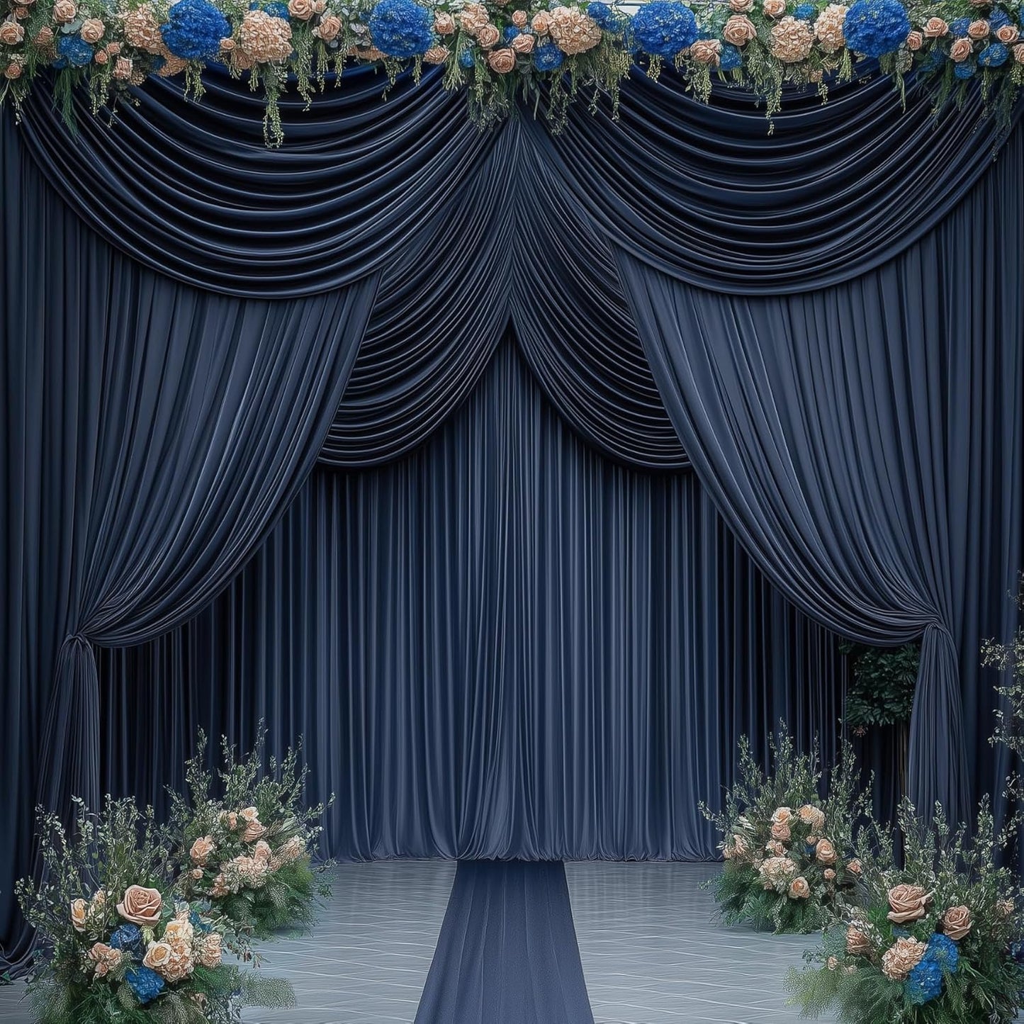 50ftx14FT Wrinkle Free Navy Blue Backdrop Curtain, 10 Panels 14FT Height Navy Blue Wedding Backdrop Drapes, Silky Polyester Back Drop Cloth for Birthday Photography Background Party Backdrop Draping