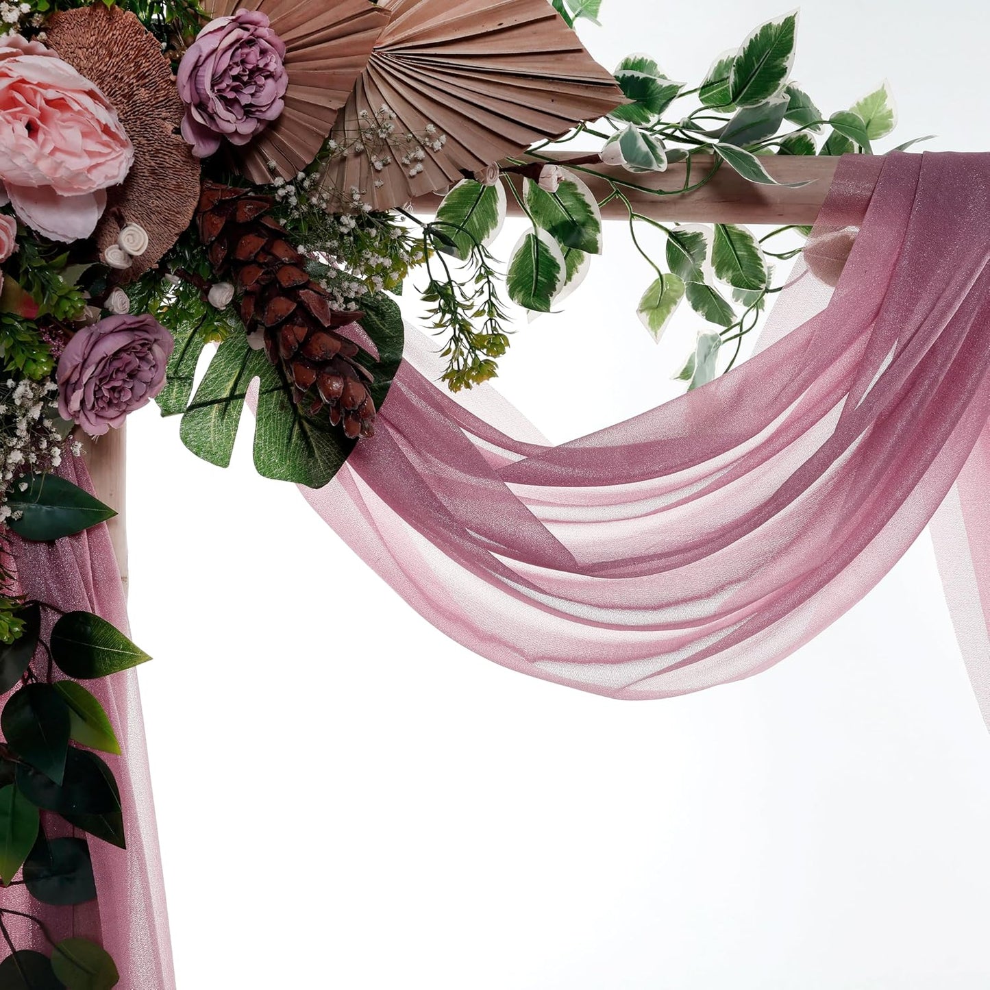 VDS Pack of 1 Panel (30 Inch X 20 Feet) Wedding Arch Draping Fabric Sheer Chiffon Fabric Drapery for Wedding Ceremony Reception Swag Backdrop Canopy Chuppah ARBO Altars Decoration (Mauva)