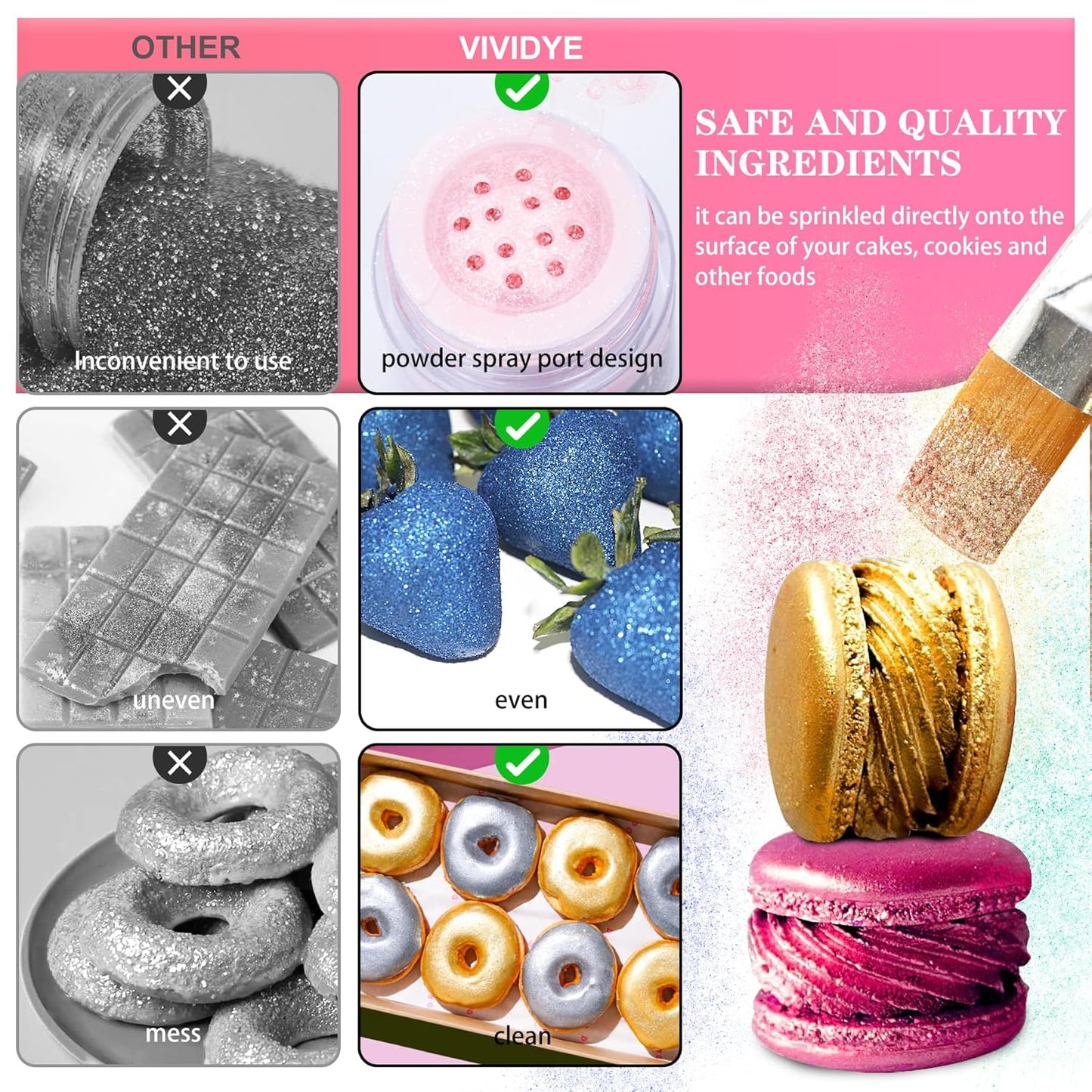 Edible Glitter - 4 Colors 5g / Bottles Luster Dust Edible Glimmer Powder for Sparkling Drinks, Foods, Wine, Cake, Beverage - Food Grade Shimmer Dust Powder for Cocktails, Baking, Halloween Decoration