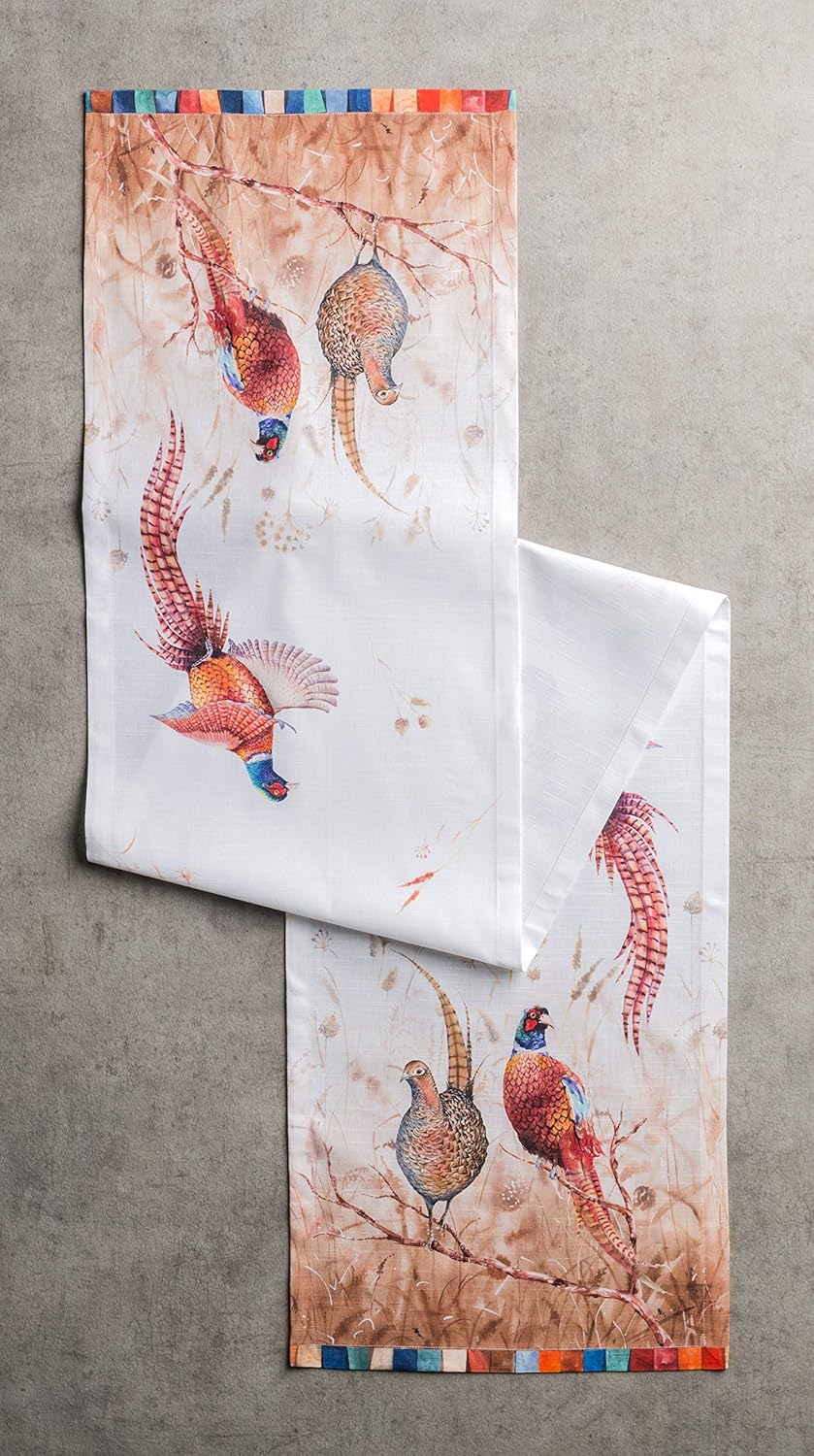 Maison d' Hermine Table Runner 100% Cotton Single Layer Table Runners 90 inches Long for Thanksgiving Christmas Decorations Home Kitchen Dining Party Wedding (Faisan D'Automne, 14.5" x 90")