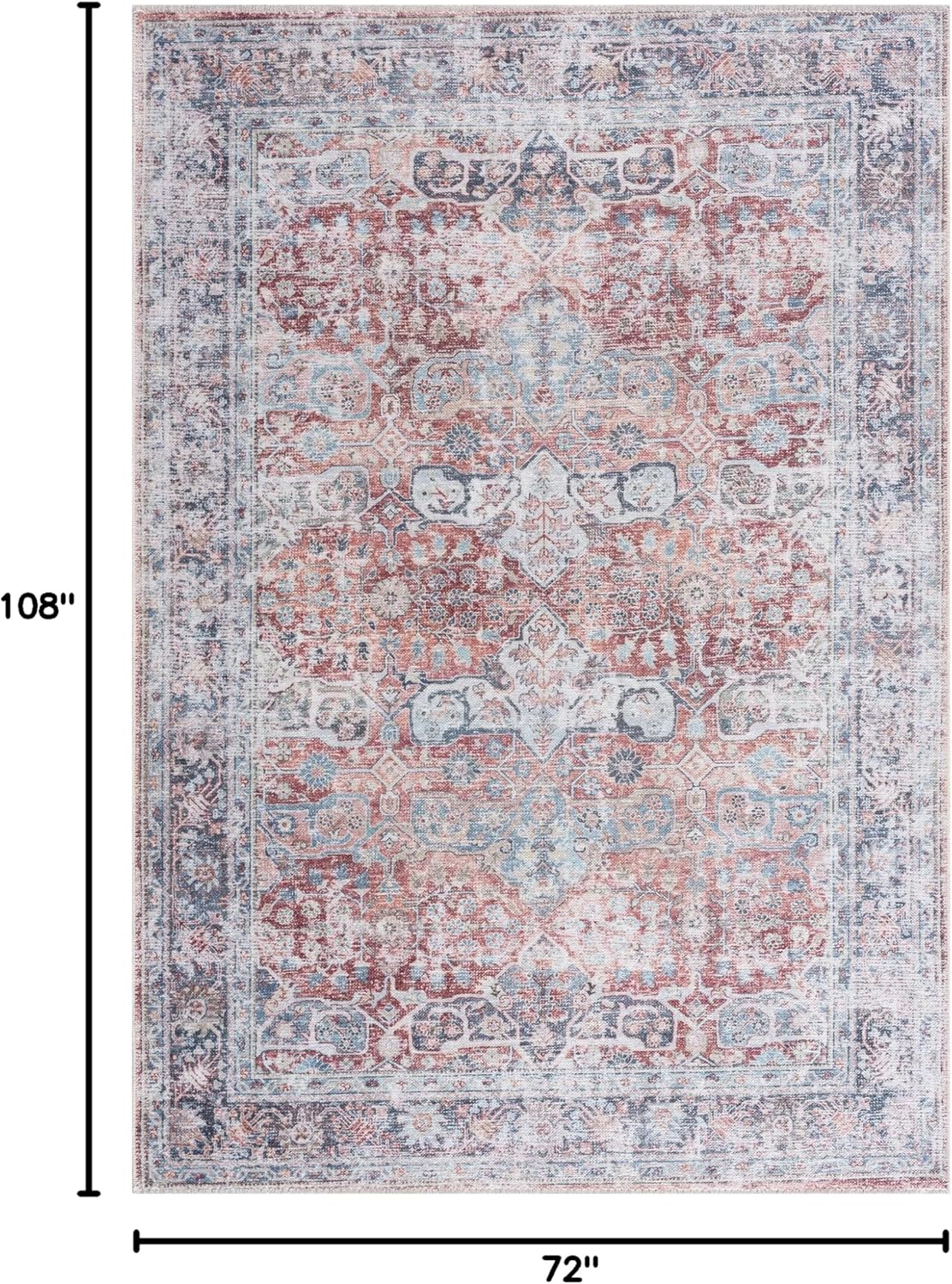 Bloom Rugs Caria Washable Non-Slip 6x9 Rug - Brick/Dark Blue Traditional Area Rug for Living Room, Bedroom, Dining Room, and Kitchen - Exact Size: 6' x 9'