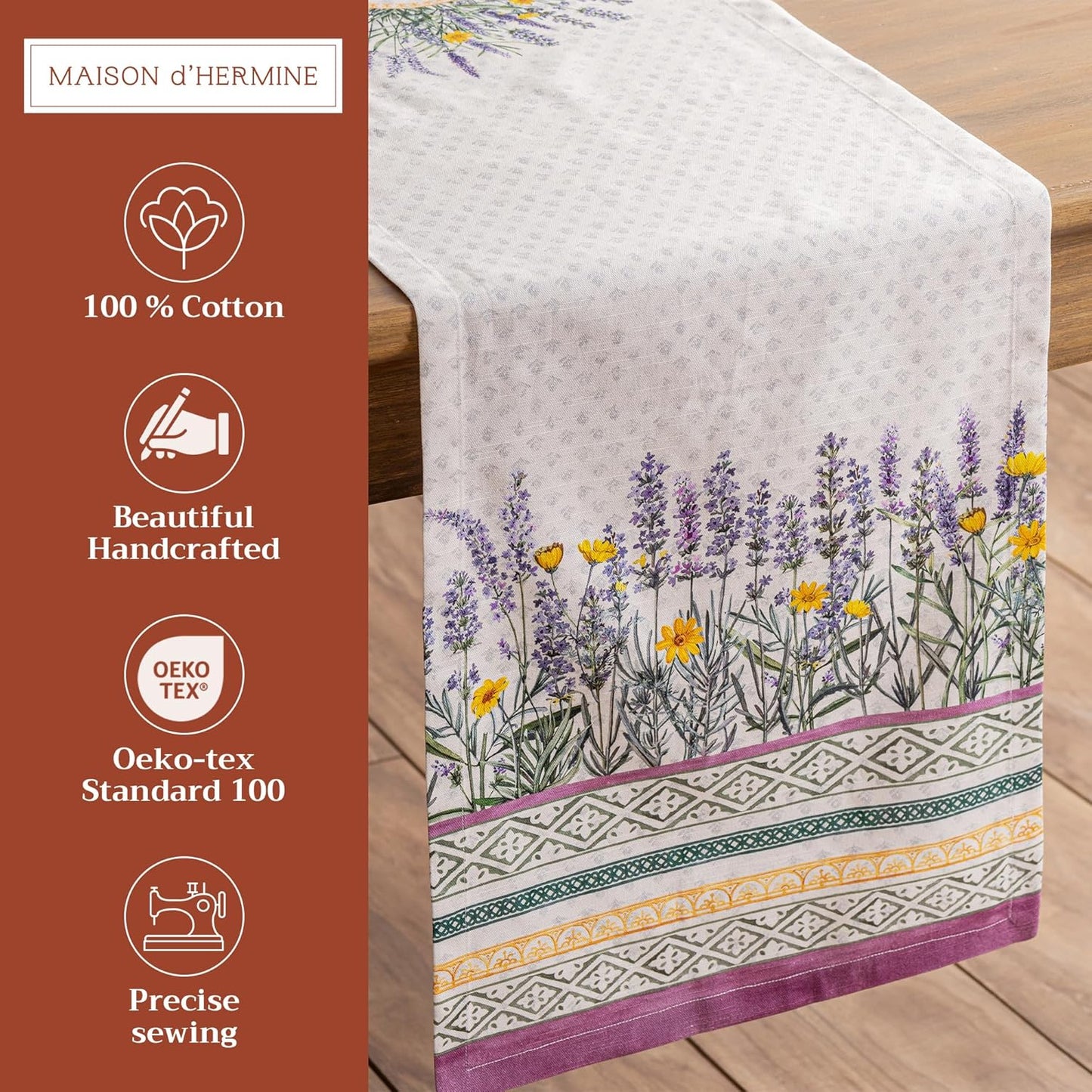 Maison d' Hermine Table Runner 100% Cotton Single Layer Table Runners 72 inches Long Decorative for Home Kitchen Dining Party Wedding Bridal Shower Spring Summer (Fanny Lavender, 14.50" x 72")