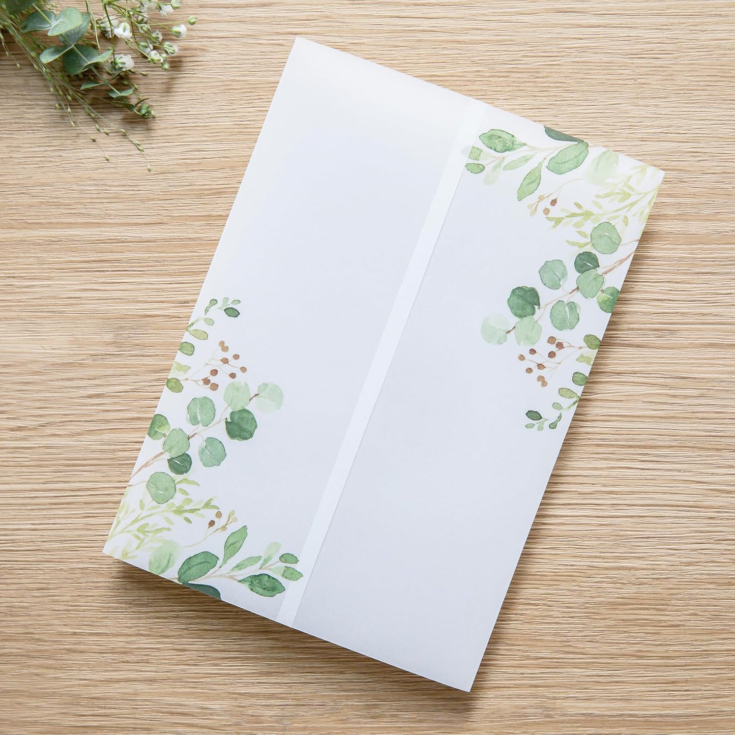 PONATIA 50 PCS Vellum Jackets for 5x7 Invitation Cards- 135GSM Green Eucalyptus Vellum Sleeves, Wedding Invitations Wraps Transparent Christmas Gift Cards Jackets