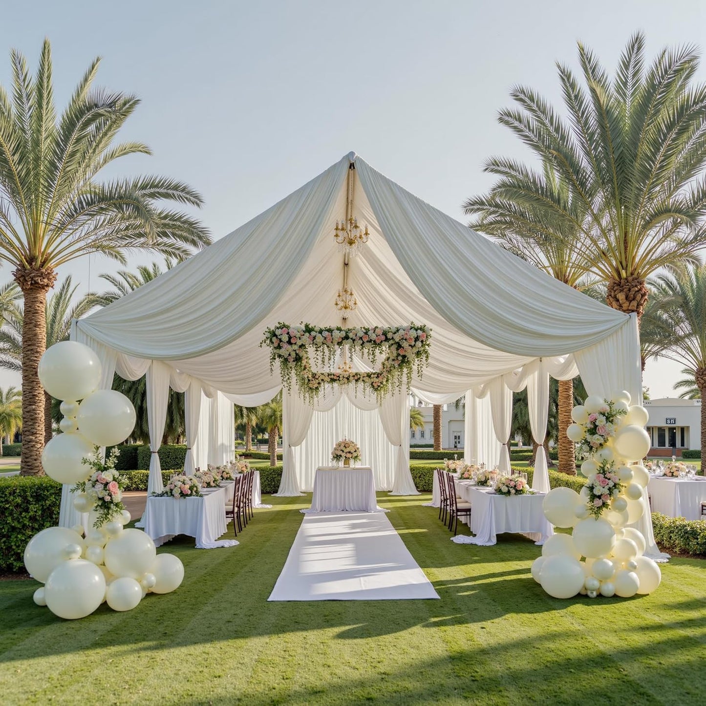 PartyVillage 10ftx40ft Ivory Ceiling Curtain for Wedding Parties – 2 Panels Wrinkle-Free 40 FT Long Tent Draping Curtains for Wedding, Birthday & Theme Parties, 40ft Height with Rod Pocket