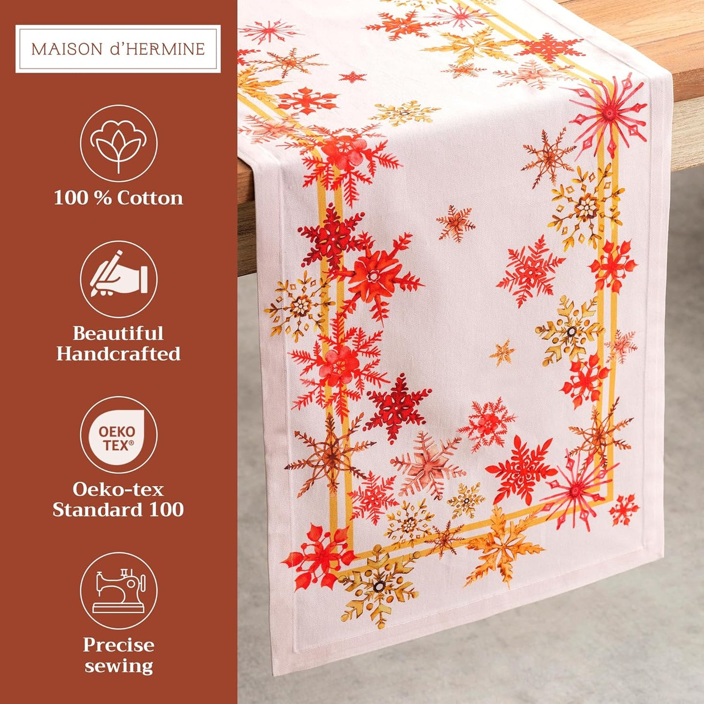 Maison d' Hermine Table Runner 100% Cotton Single Layer Table Runners 108 inches Long for Thanksgiving Christmas Decorations Home Kitchen Dining Party Wedding (Crystal Star, 14.5" x 108")