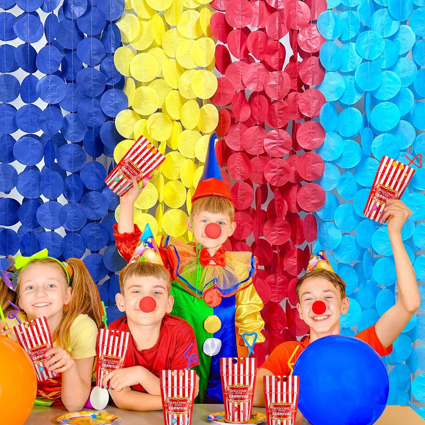 205Ft Red Blue Yellow Party Decorations Big Polka Dot Tissue Paper Backdrop Streamer Colorful Circle Dots Hanging Garland for Carnival Circus Clown Fiesta Festivals Birthday Baby Shower Party Supplies