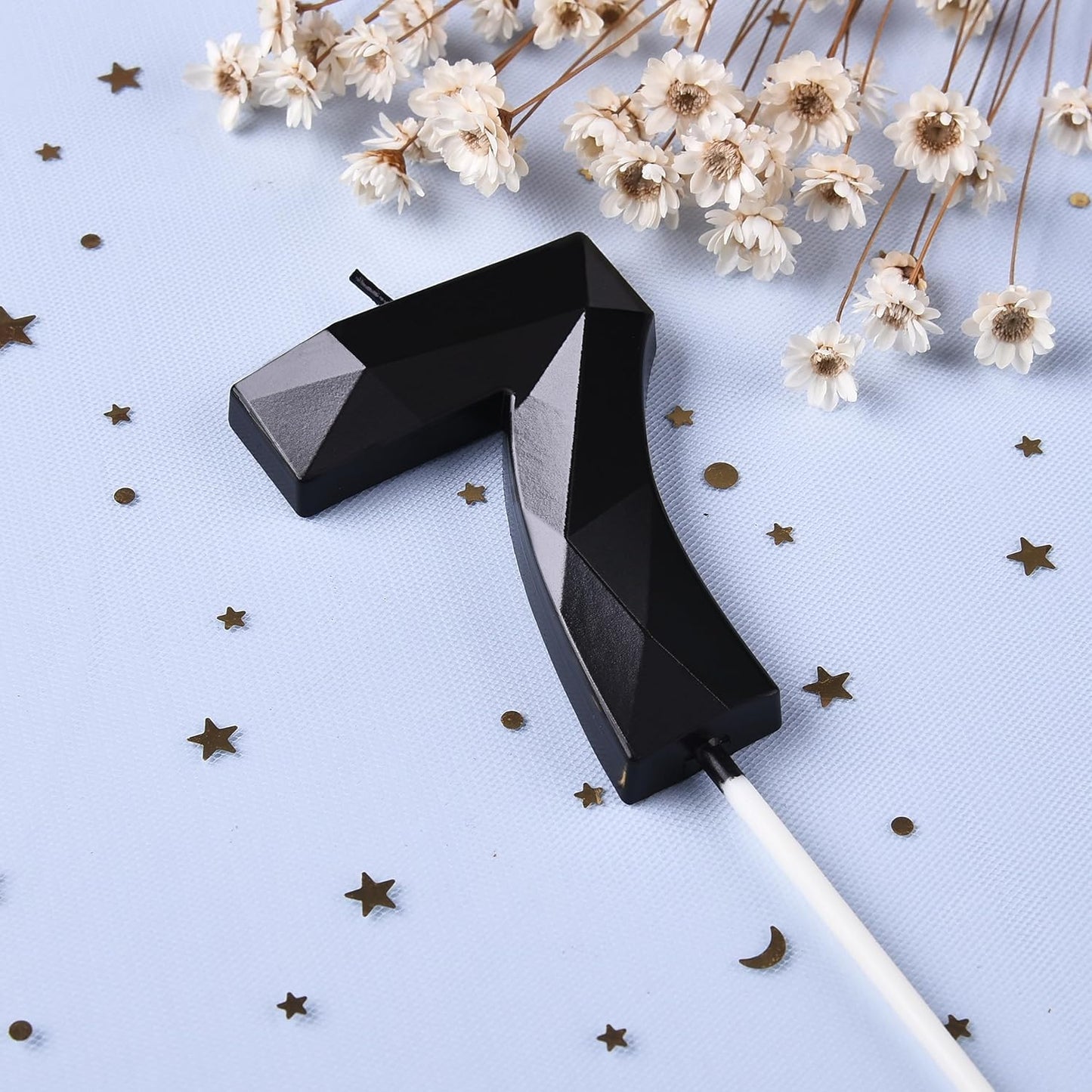 PHD CAKE 2.76 Inch Crystal Black 7 Number Birthday Candles, Red Number Candles, Cake Number Candles, Party Celebration