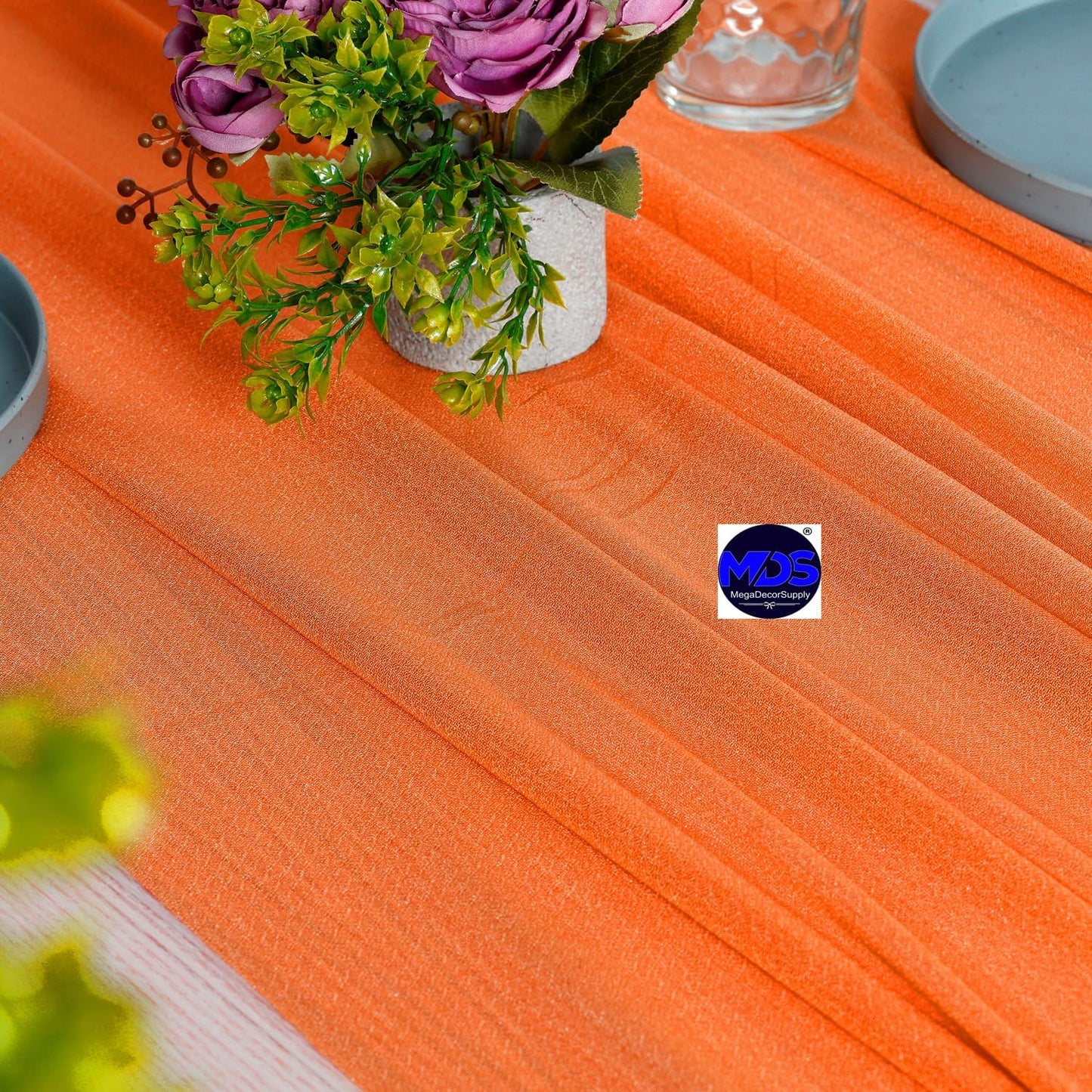 MDS 10 Pack 10ft Chiffon Table Runner 29 x 120 Inches Sheer Wedding Runner Romantic Rustic Table Runner for Wedding Decorations, Birthday Parties, Bridal Shower Party Arch Decor - Orange