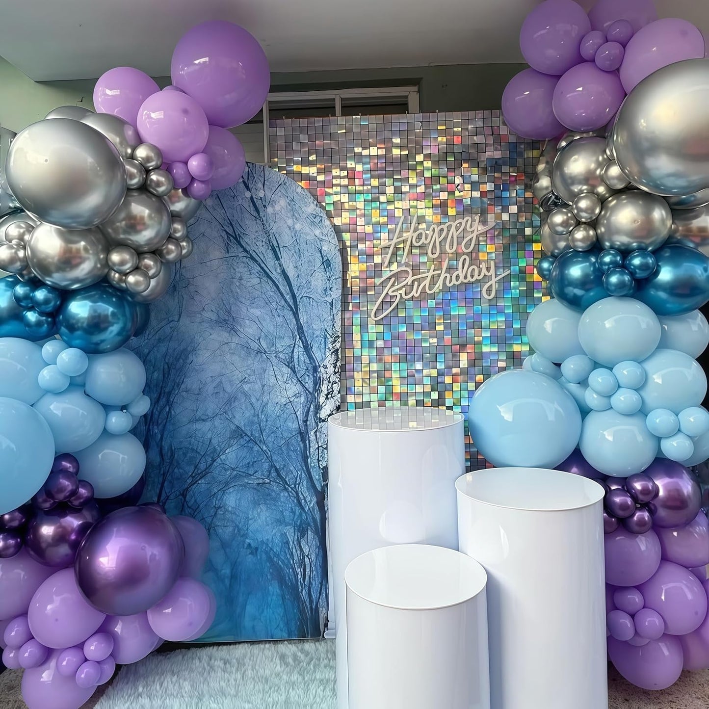 Winter Wonderland Balloons, 60PCS Blue Purple Snowflakes Balloons for Ice Wonderland Christmas Baby Shower Princess Theme Birthday Party Decorations Supplies