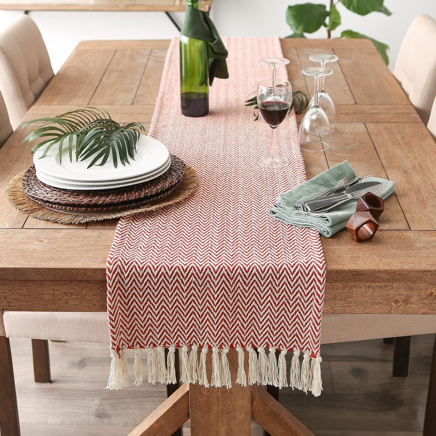 DII Woven Basic Tabletop Collection, Chevron Table Runner, 15x108, Barn Red