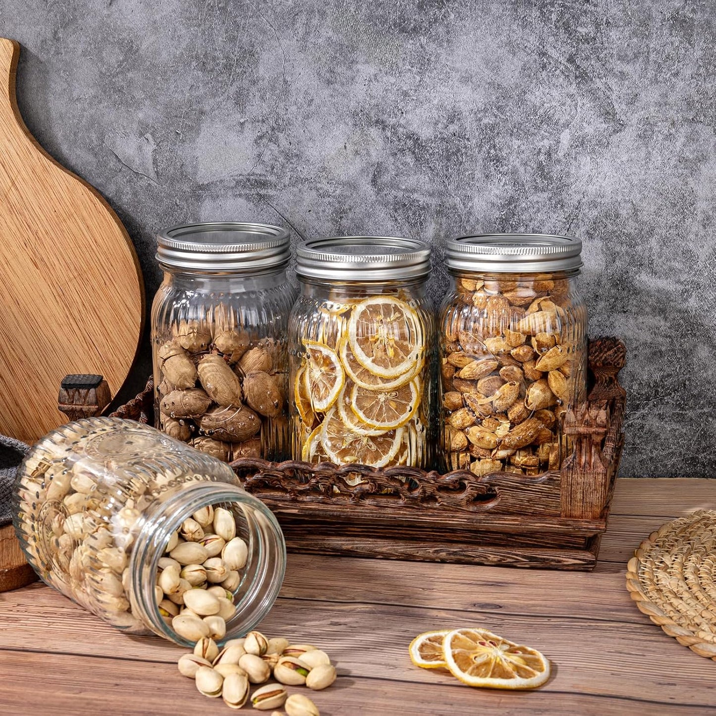 WELLIFE Wide Mouth Mason Jars, 4 Pcs Mason Jars 32 OZ for Preserving,Jam,Honey,Wedding Favors,Sauces,Meal Prep,Salad,Yogurt & Decor