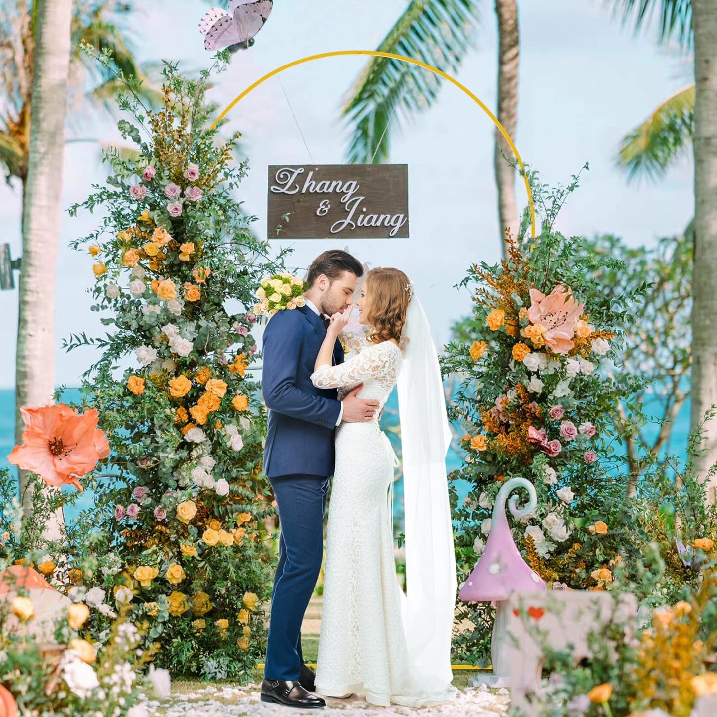 Putros Wedding Arch Stand Gold 8FT Metal Balloon Arched Backdrop Stand for Wedding Ceremony Birthday Party Bridal Baby Shower Decoration