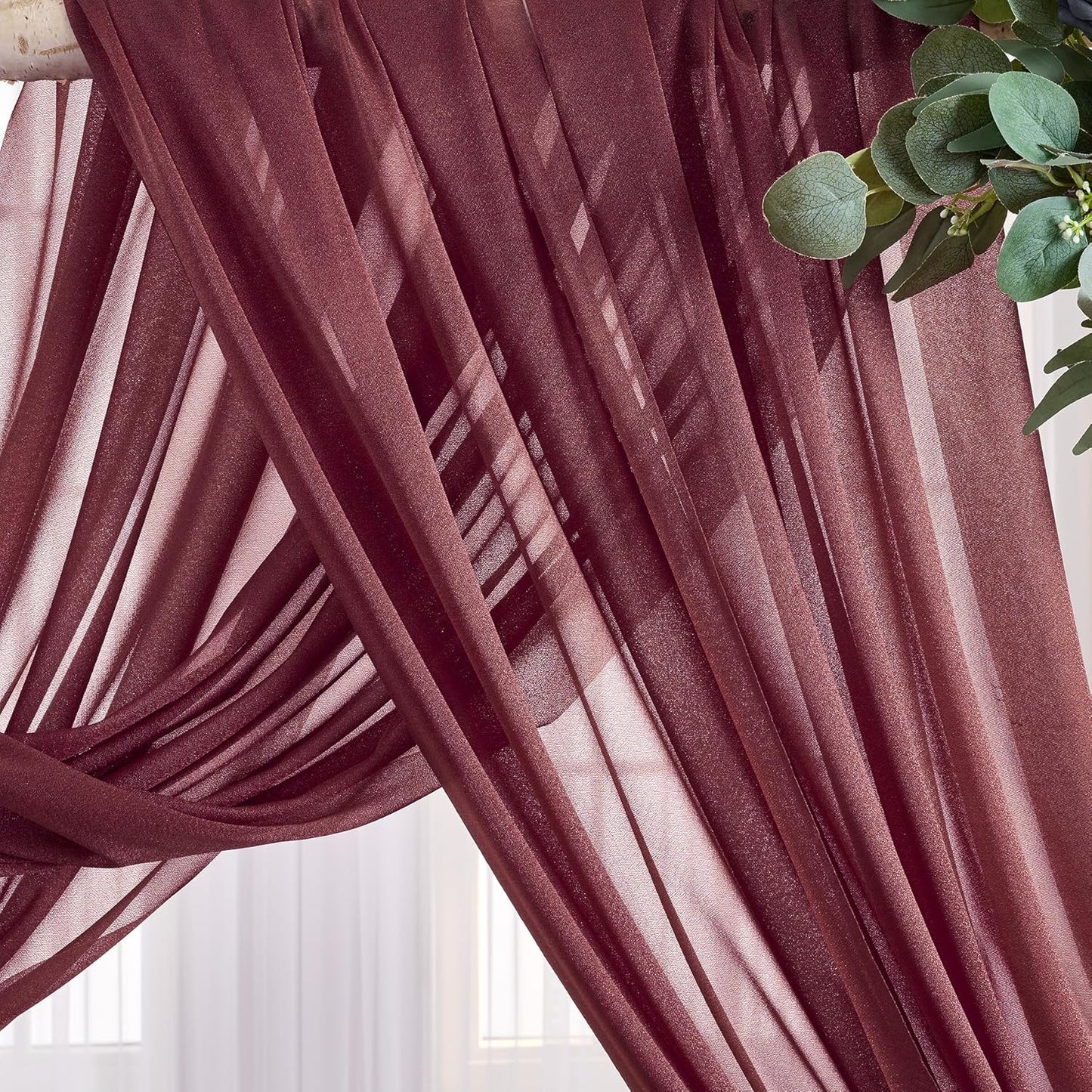Arch Drapes for Wedding Arch Draping Fabric Burgundy Sheer Backdrop Curtain for Ceremony Bridal Party Decor 19Ft Length x 28" Width 4 Panels