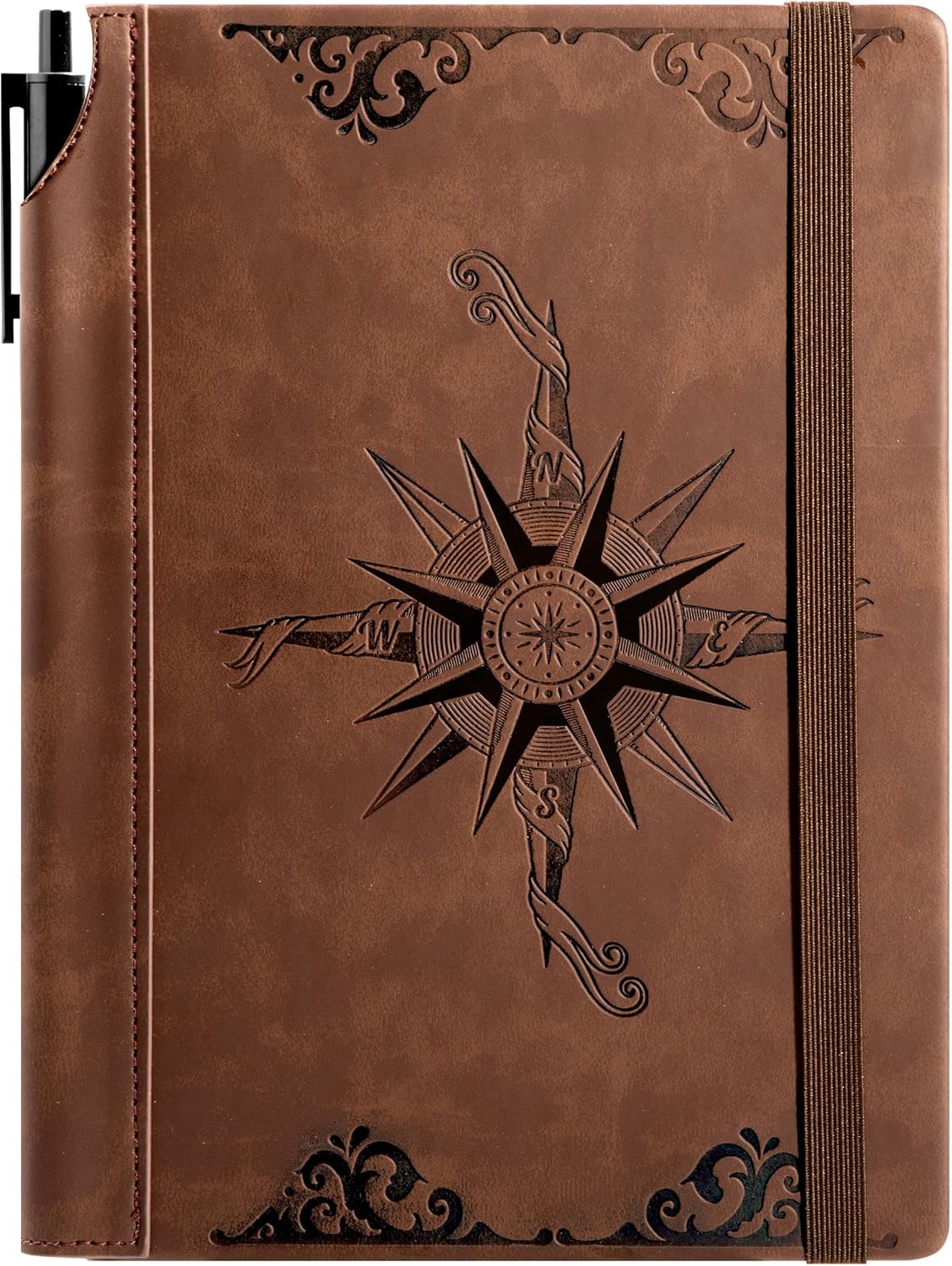 CAGIE Compass Leather Notebook Journal for Men, 100 GSM 288 Pages Lined Journals for Writing, A5 Hardcover Journaling Notebooks Gift Set with Pen for Travel Office Daily Writing