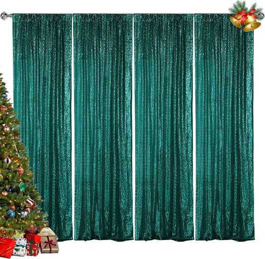 Hahuho Hunter Sequin Backdrop Curtain, 4PCS 2FTx8FT Glitter Backdrop Curtain for Parties, Christmas, Wedding, Party Decoration（4 Panels, 2FT x 8FT, Hunter