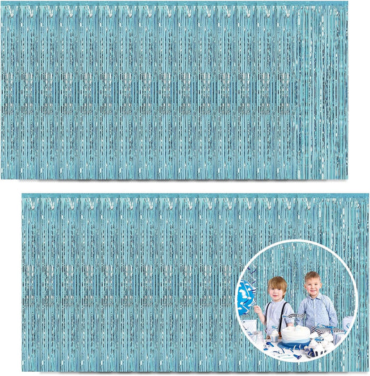 30 Pack Light Blue Foil Fringe Curtain Backdrop, 3.3x8.2 Feet Metallic Tinsel Streamer Curtains Photo Booth Props for Baby Shower/Bachelorette/Graduation/Birthday/Ocean Theme Party Decorations