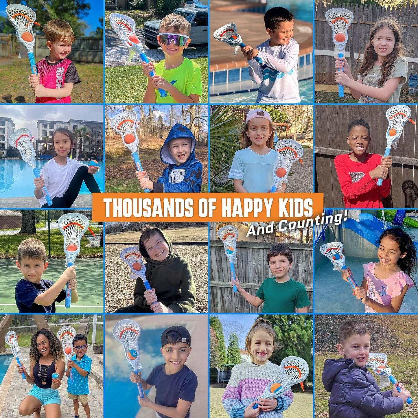 Mini Toss Lacrosse Set – The Ultimate Game for the Backyard and Pool- Fun Gift for Kids - Comes with Water Skipping Ball & Rubber Ball - Comes with Full Size Large Basket for Easier to Catch & Throw