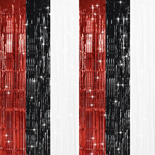 TONIFUL Black Red White Door Streamers,Black Red and White Photo Booth Backdrop Metallic Streamers Foil Fringe Curtain for Birthday,New Year,Graduation,Grad,Baby Shower Party Streamers Decoration