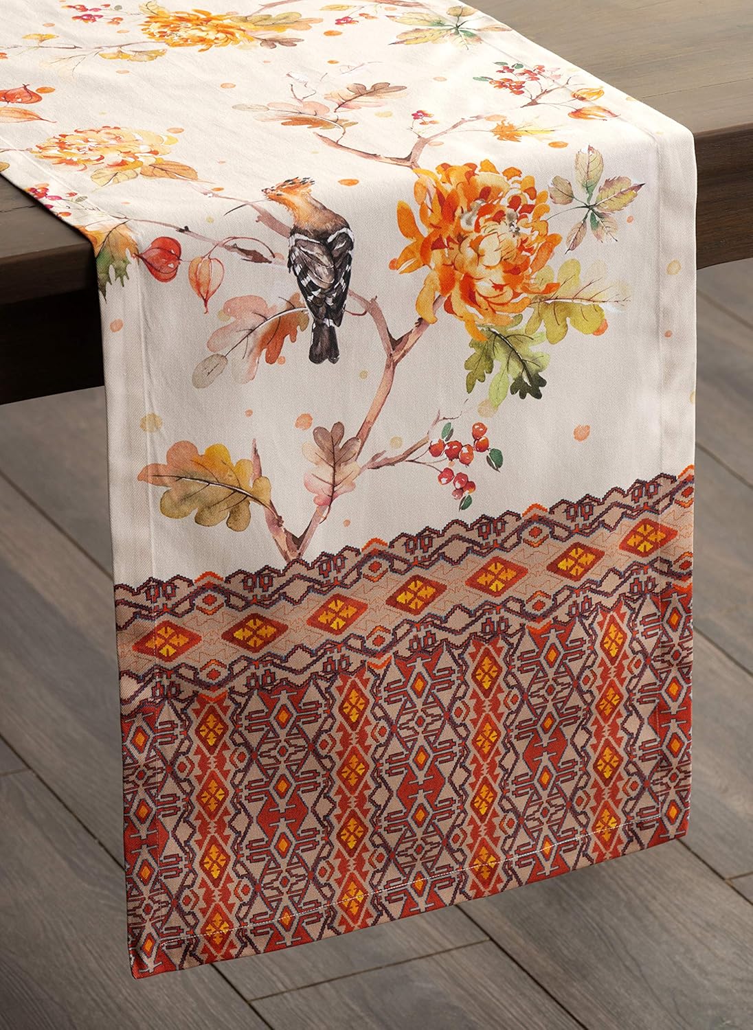 Maison d' Hermine Table Runner 100% Cotton Single Layer Table Runners 90 inches Long for Thanksgiving Christmas Decorations Home Kitchen Dining Party Wedding (Kelim - Prairie, 14.5" x 90")