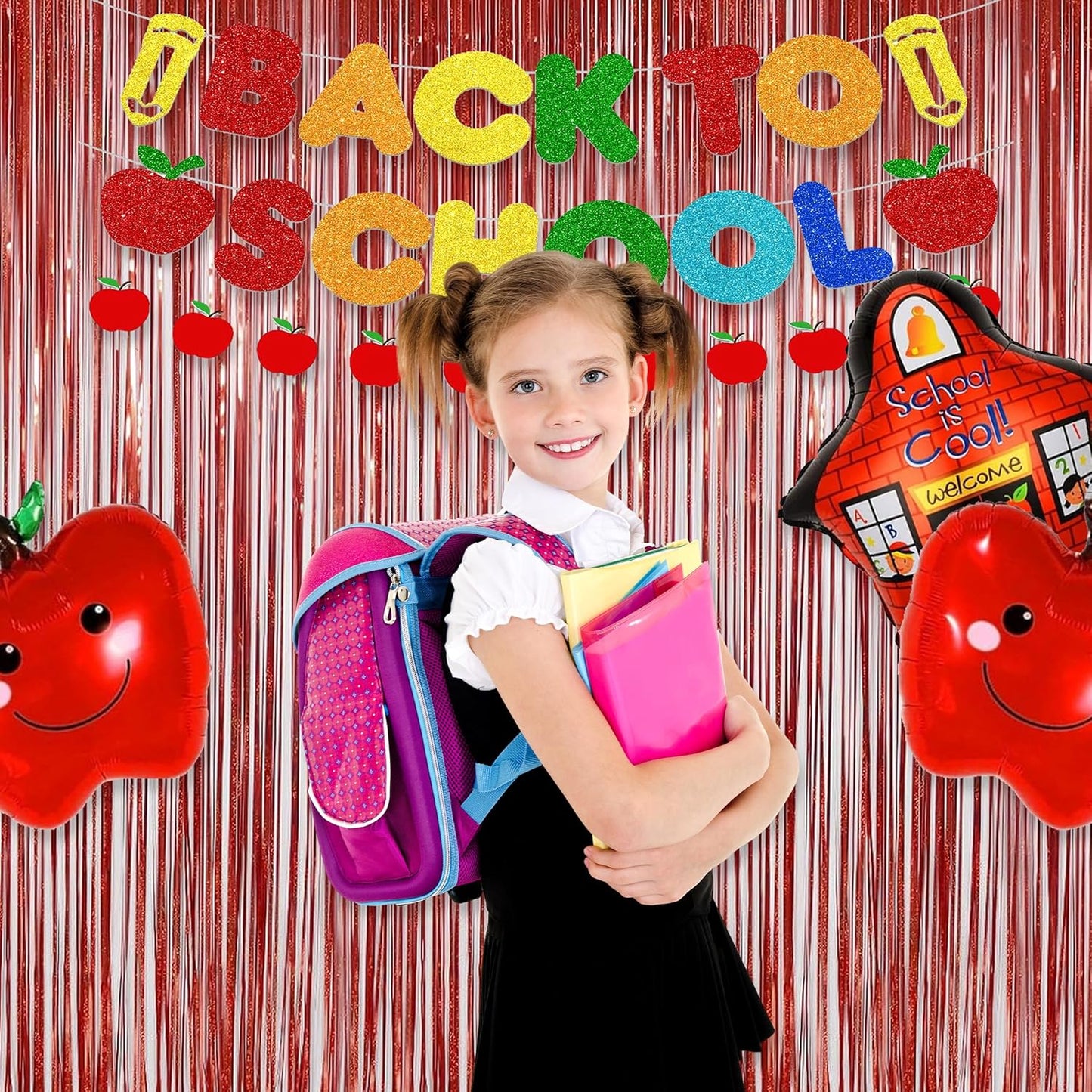 Foil Fringe Curtains Red Streamers Party Decorations - Melsan 3 Pack 3.2 x 8.2 ft red Fringe Backdrop Party Photo Backdrop for Back to School Birthday Party Baby Shower or Graduation Decorations