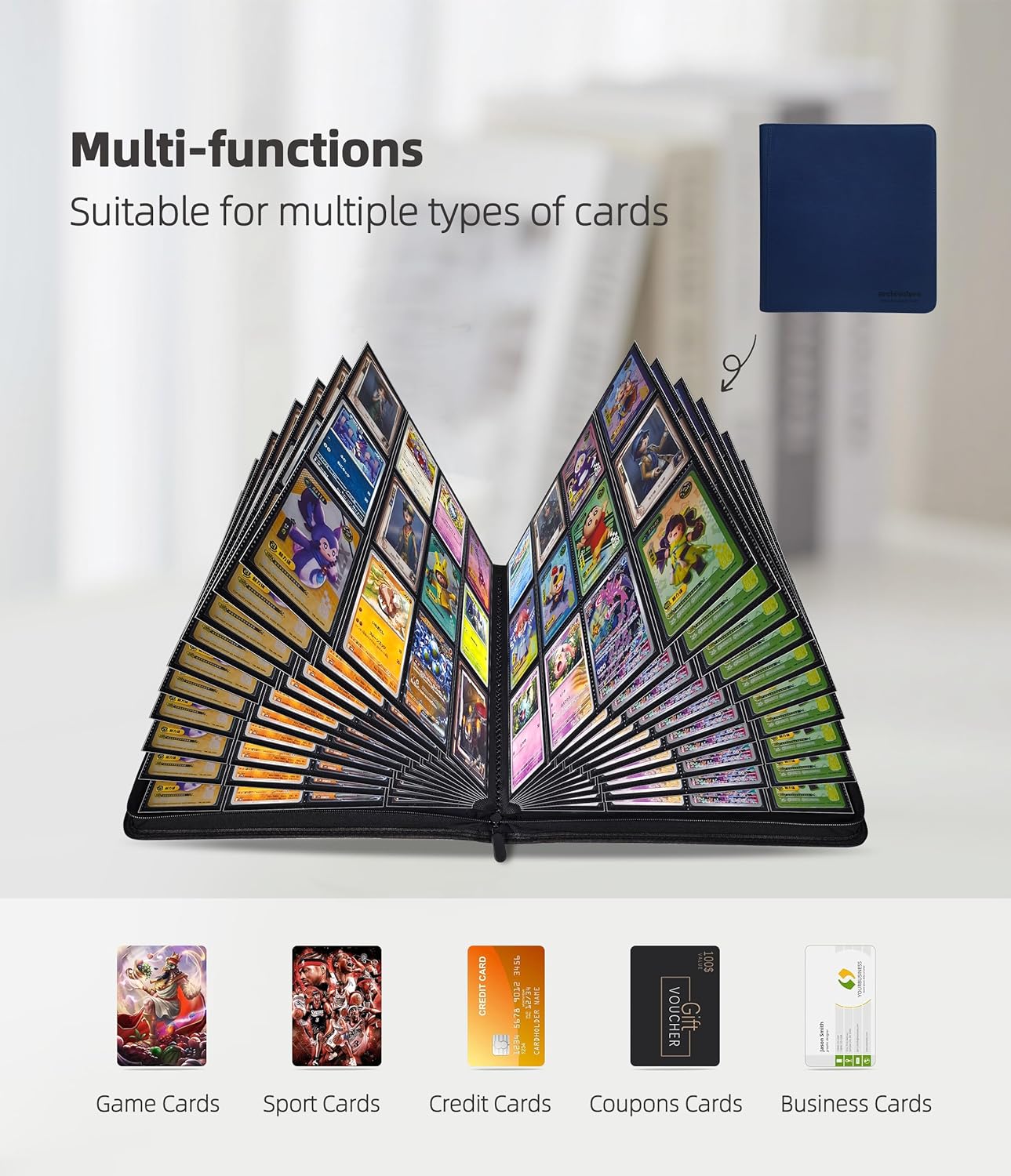 12 Pockets Premium Card Binder 480 Cards Trading Card Binders Side Load Card Storage Display Album(12 Pocket 480 Card Slot,Blue)