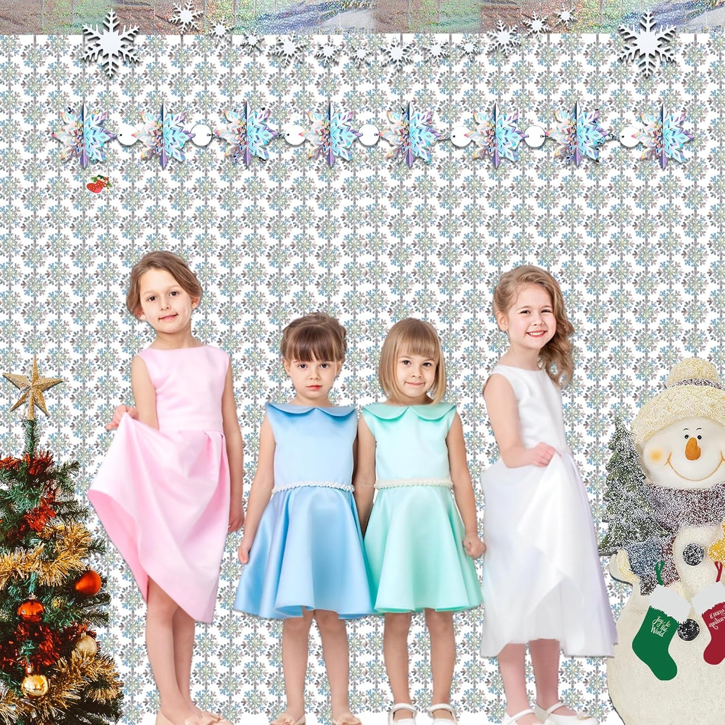 Silver Snowflake Fringe Curtain - GREATRIL Winter Onederland Streamers Backdrop with Sparkling Snowflake for Christmas Birthdays Party Decoration -3.2ft x 6.5ft - 2 Pack