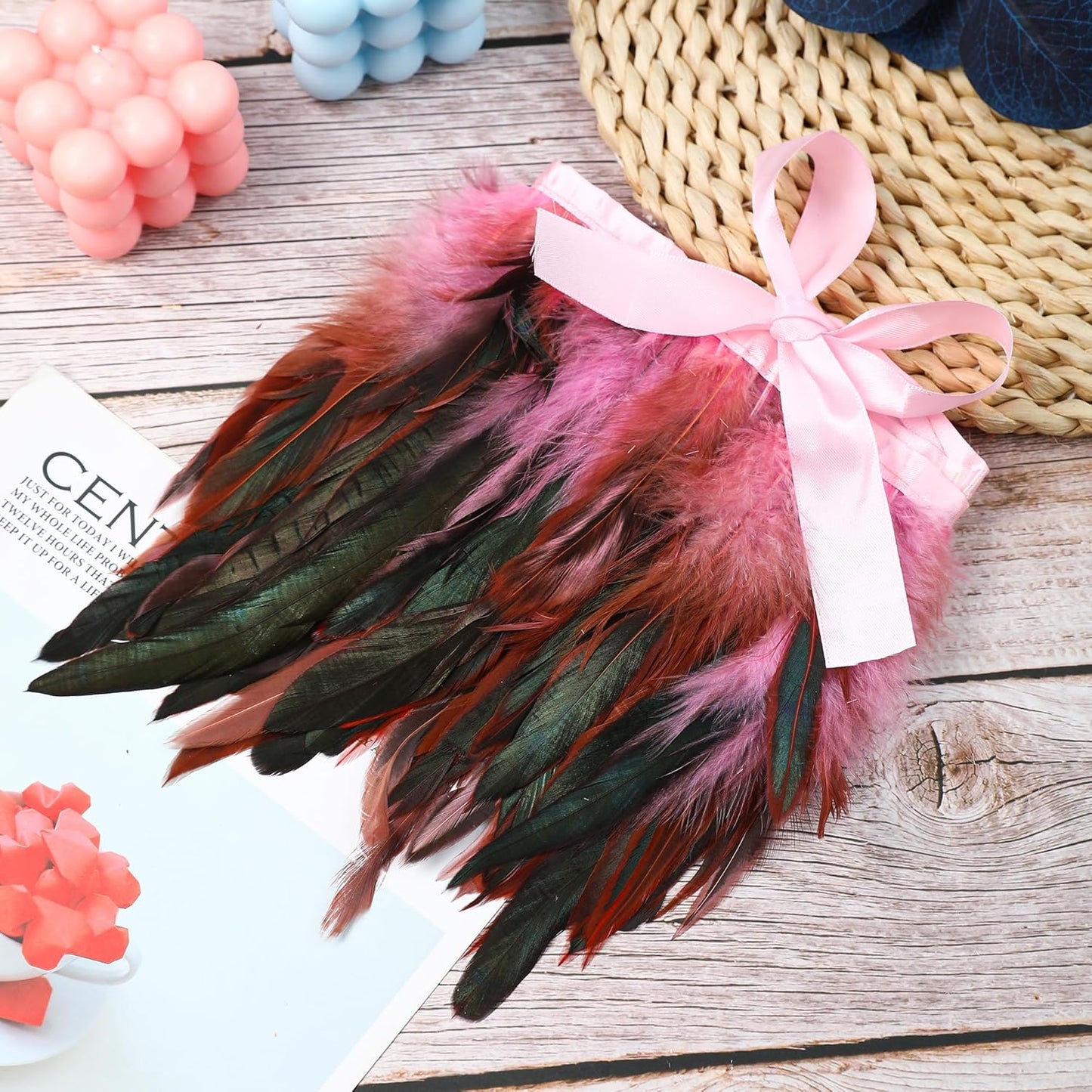 Holmgren Pink Rooster Feathers Trim - 2 Yards 5-7inch Rooster Feather Fringe Trim for Feather Shawl Cape, Skirt, Headband, Juju Hat and Party Costume Decoration (Pink)
